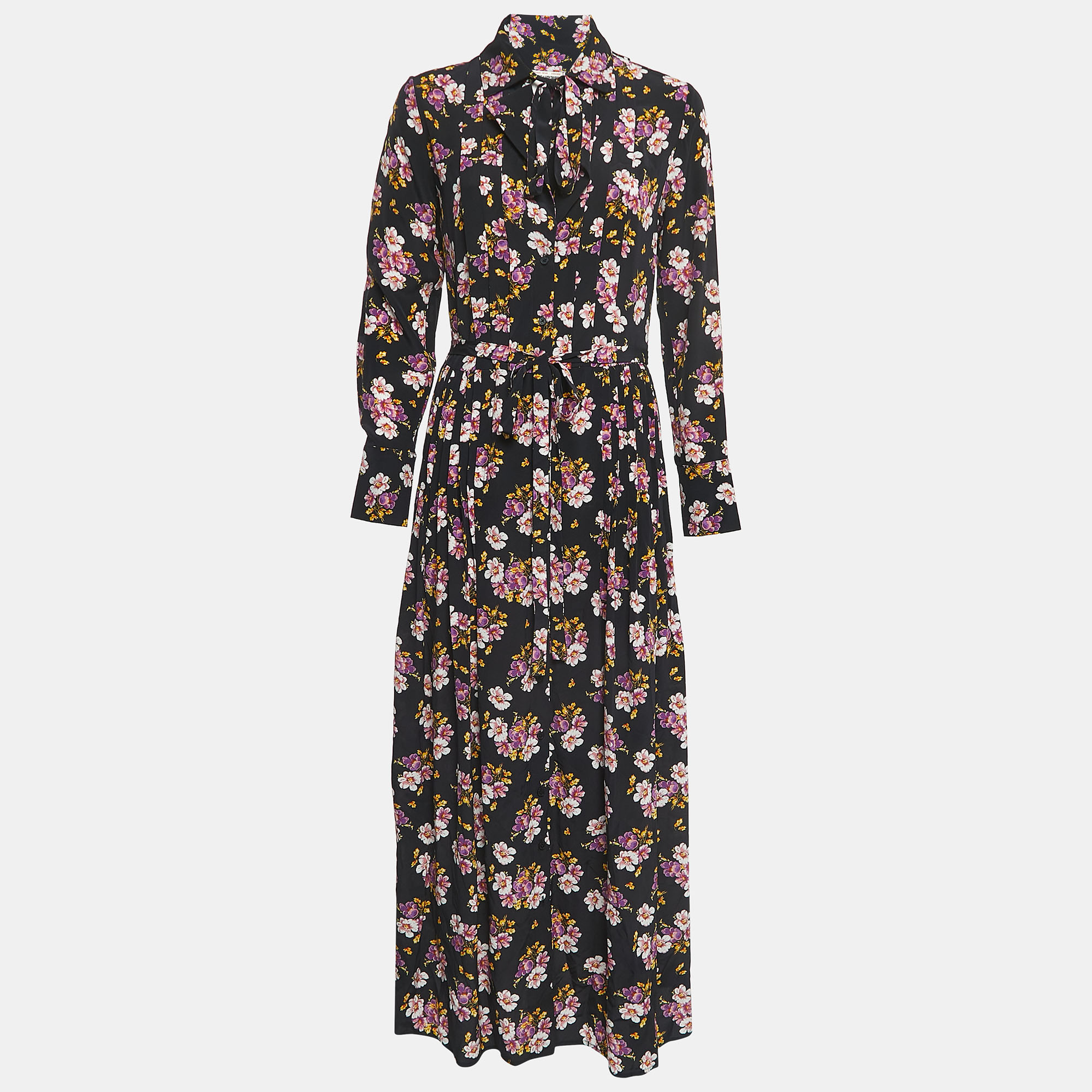 Pre-owned Zadig & Voltaire Black Floral Print Silk Buttoned Maxi Dress Xs