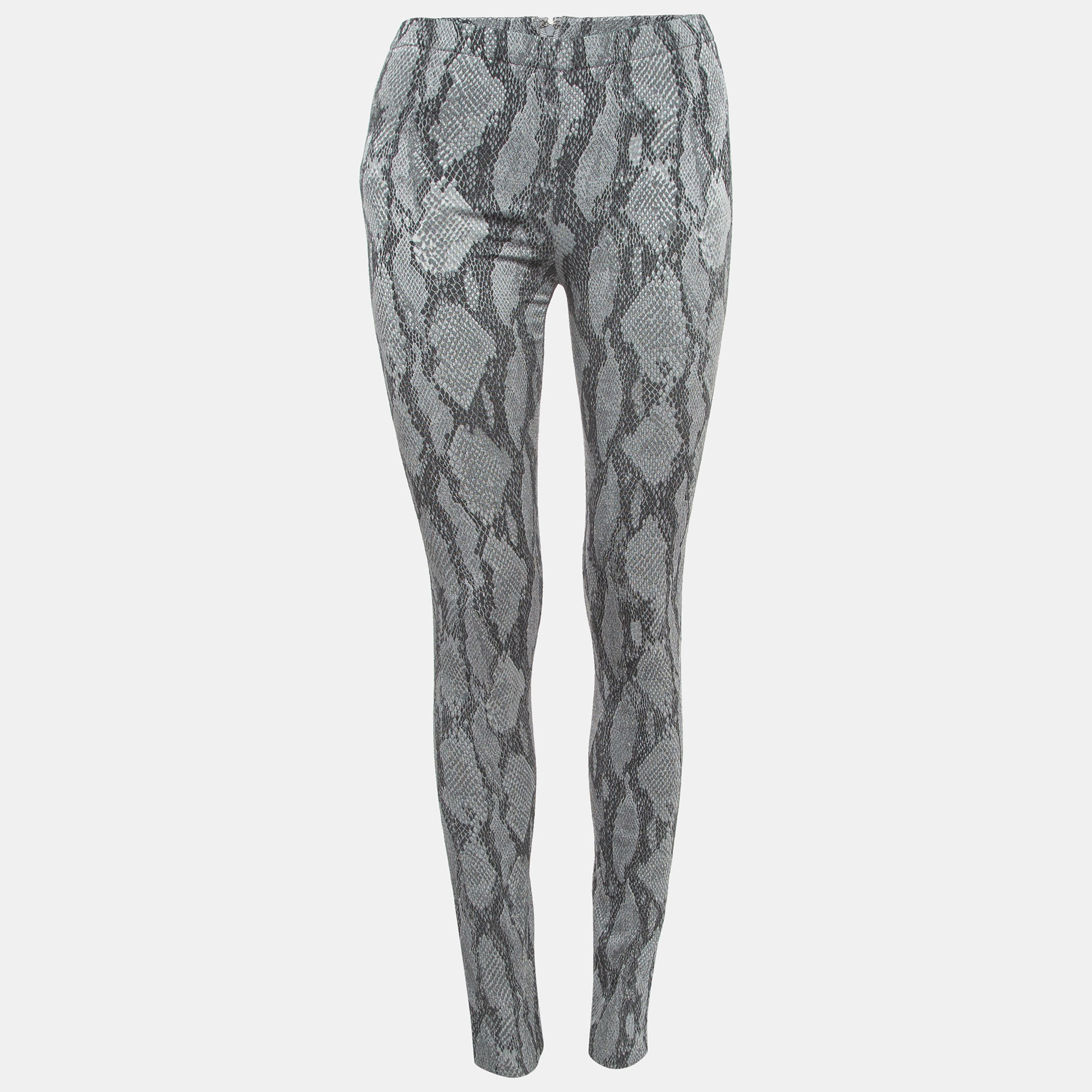 Pre-owned Zadig & Voltaire Grey Snake Printed Textured Knit Leggings M