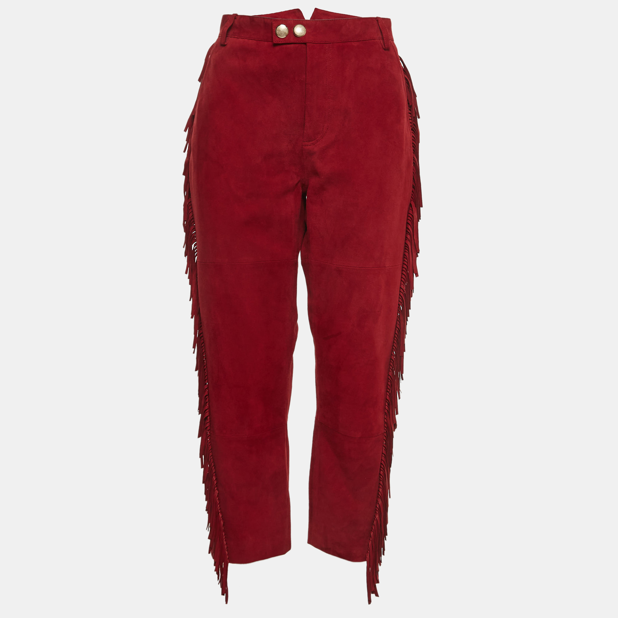 Pre-owned Zadig & Voltaire Red Suede Fringed Trousers M