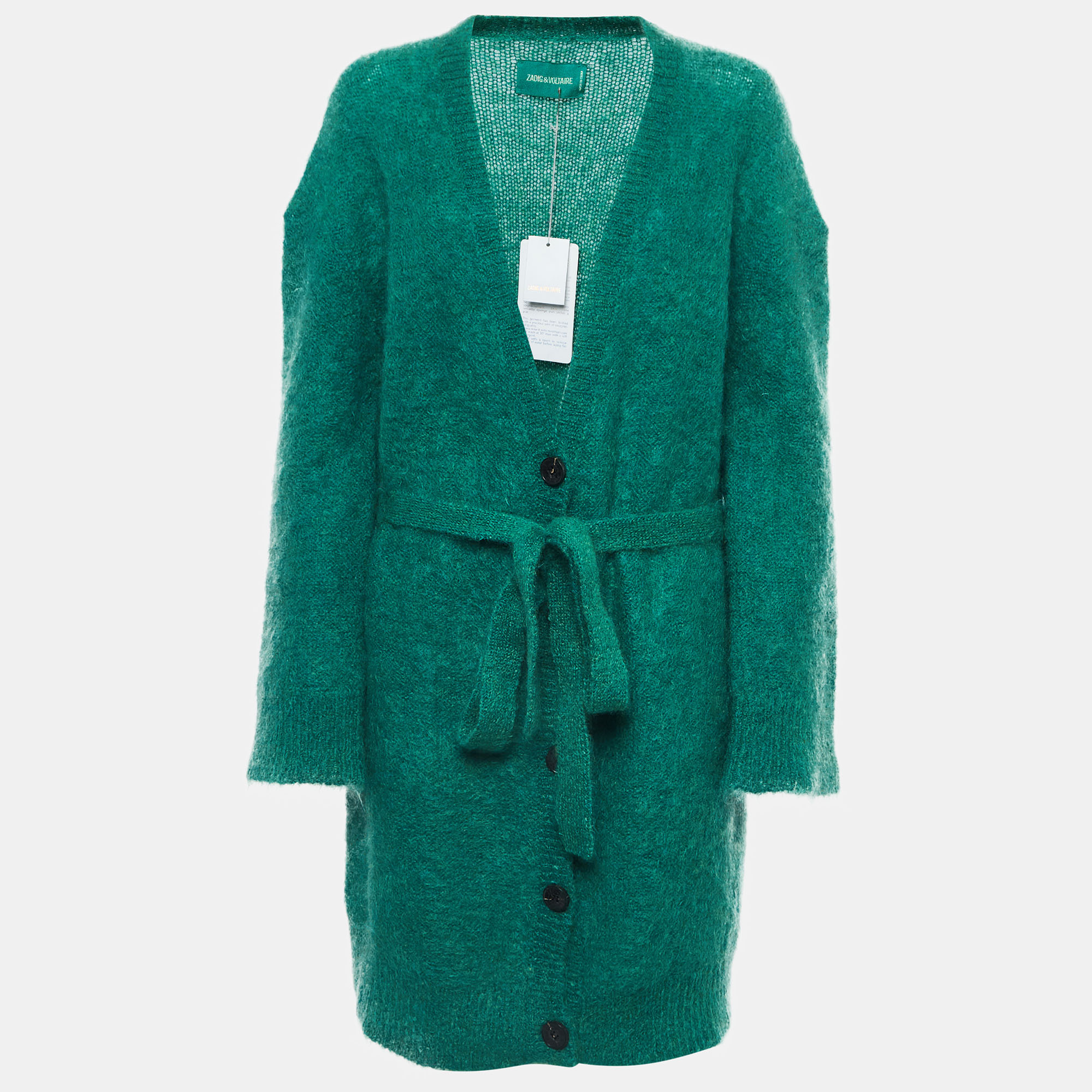 

Zadig & Voltaire Green Mohair Belted Buttoned Cardigan M/L