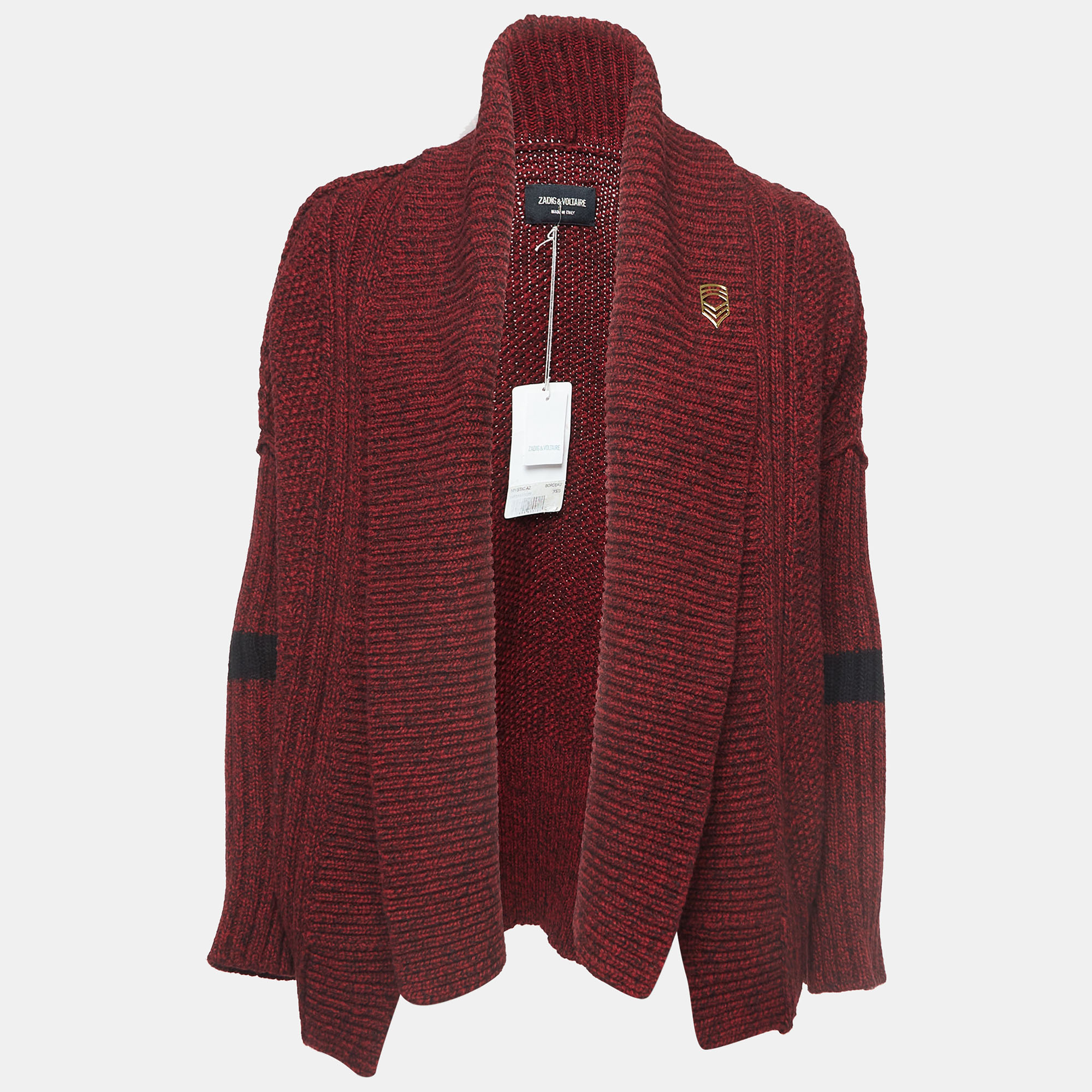 

Zadig & Voltaire Burgundy Wool Knit Open Front Cardigan