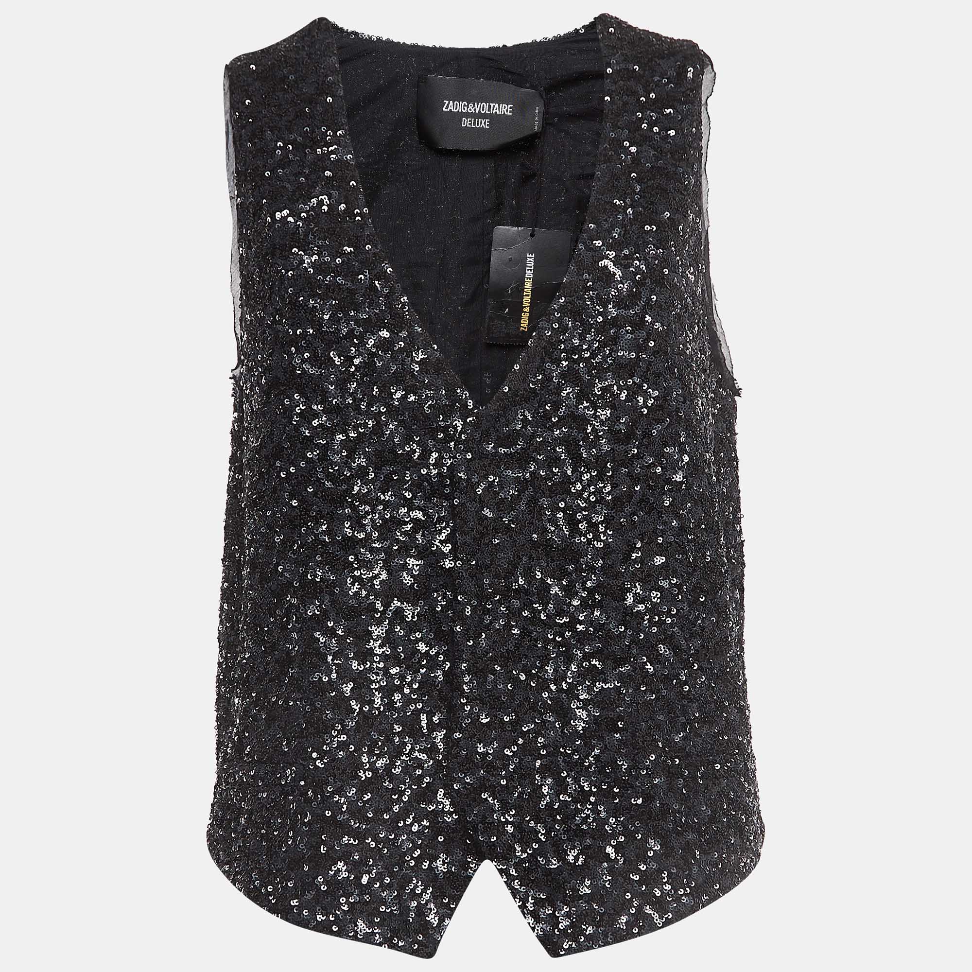 Pre-owned Zadig & Voltaire Deluxe Black Sequined Waistcoat L