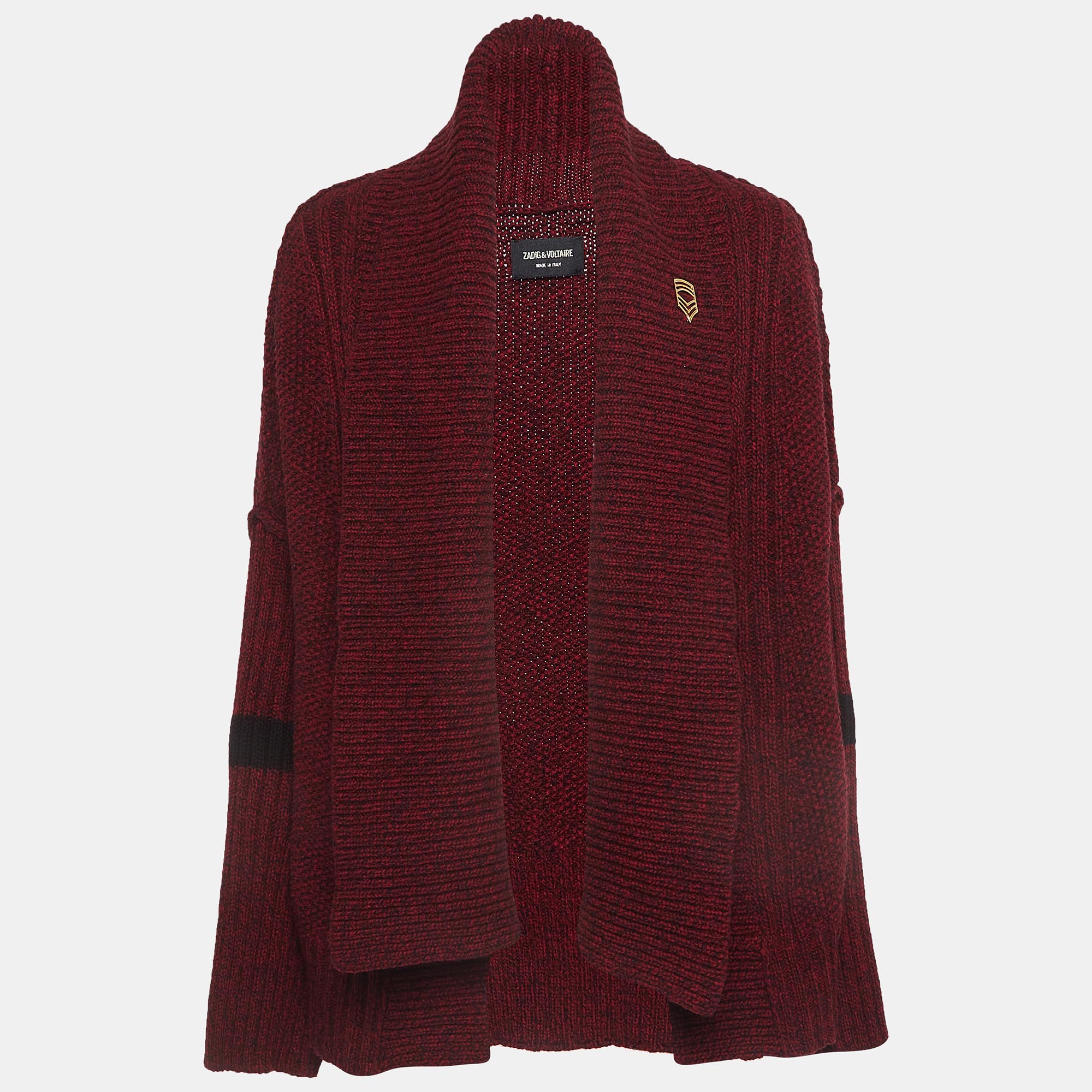 

Zadig & Voltaire Burgundy Wool Knit Open Front Cardigan