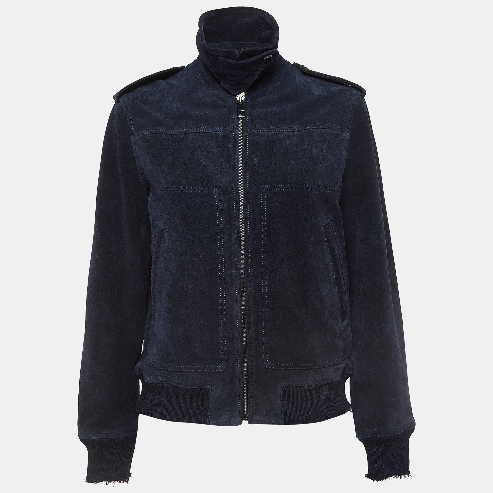 Pre-owned Zadig & Voltaire Navy Blue Suede Zip Front Jacket M