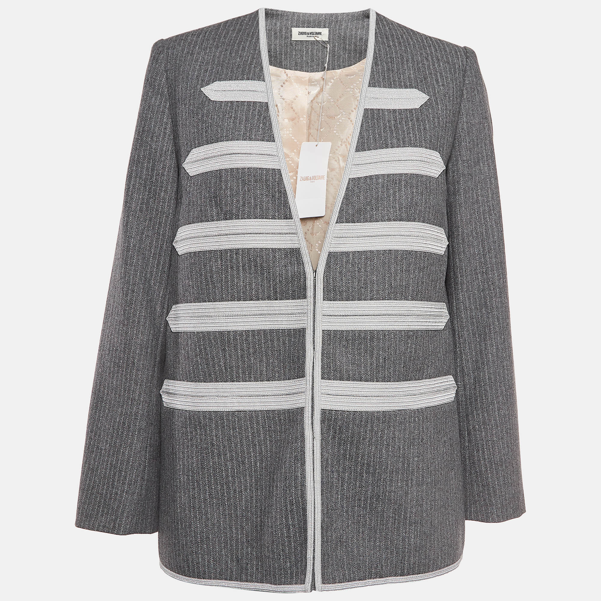 

Zadig & Voltaire Grey Wool Blend Stripe Detailed Blazer M