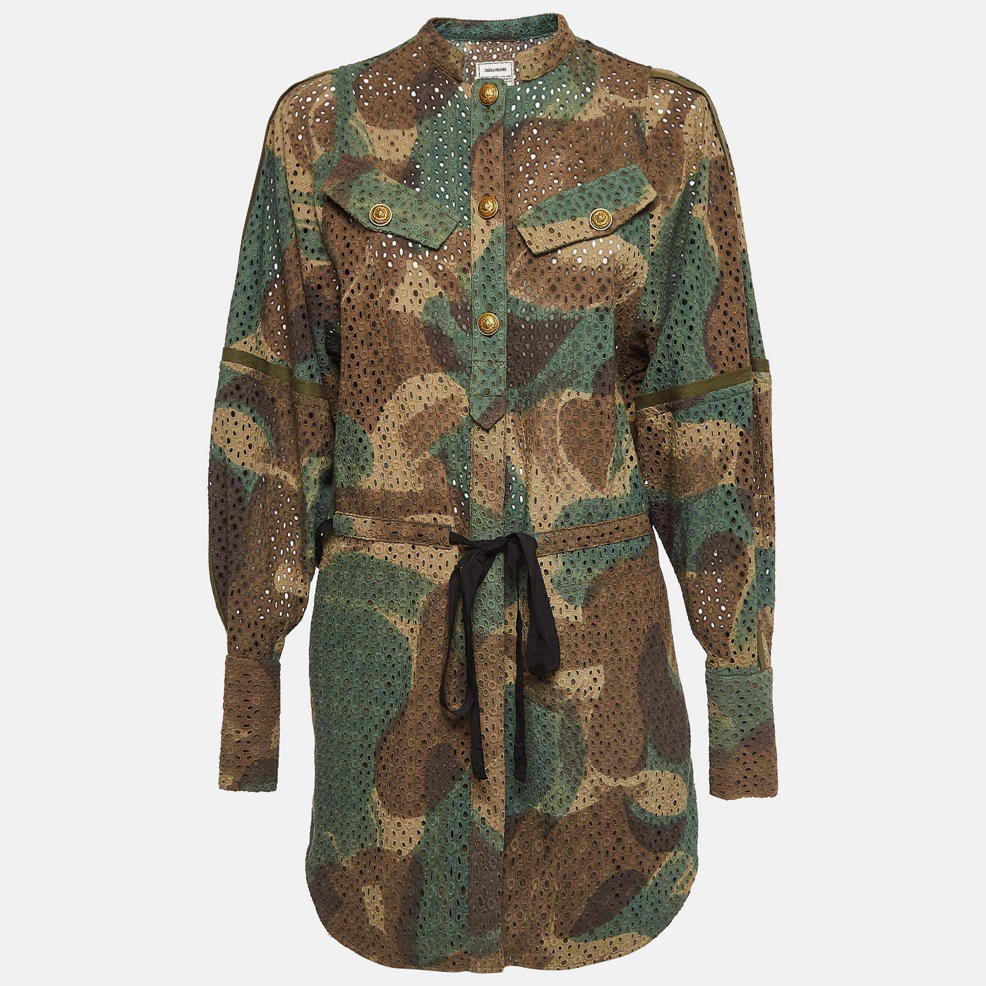 

Zadig & Voltaire Patterned Green Camouflage Print Cotton Shirt Dress XS