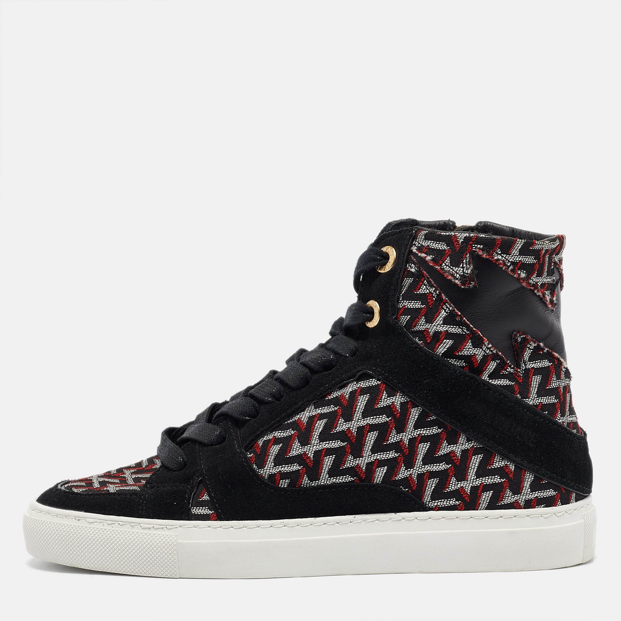 

Zadig & Voltaire Black/Burgundy Leather and Suede High Top Sneakers Size