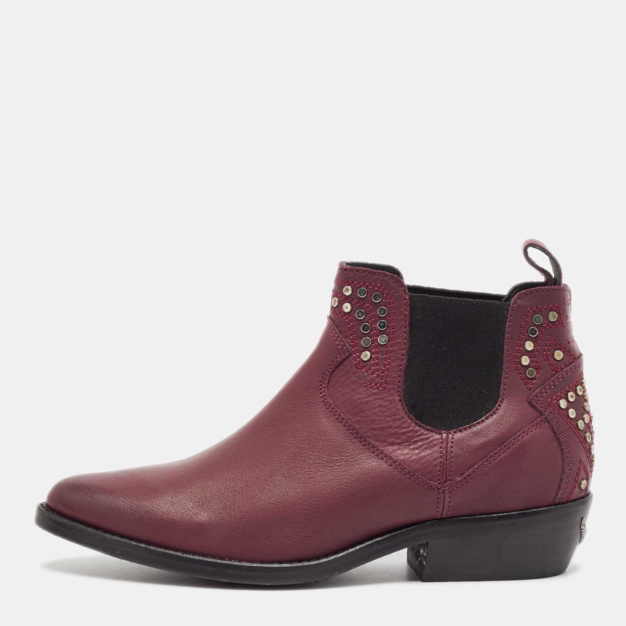 

Zadig & Voltaire Burgundy Leather Studded Ankle Length Boots Size