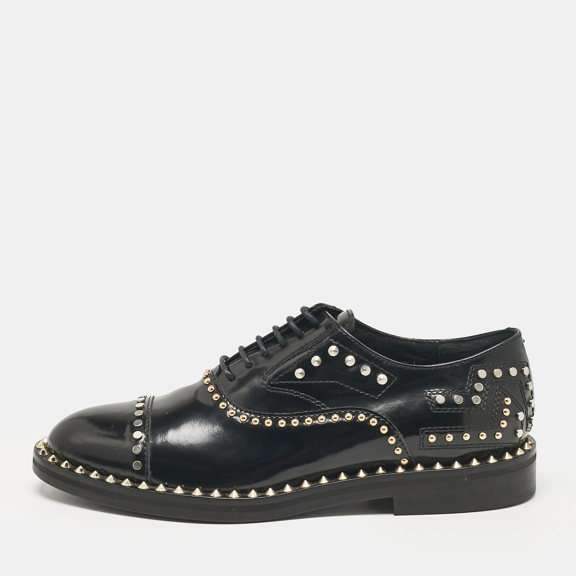 

Zadig & Voltaire Black Leather Youth Clous Oxfords Size