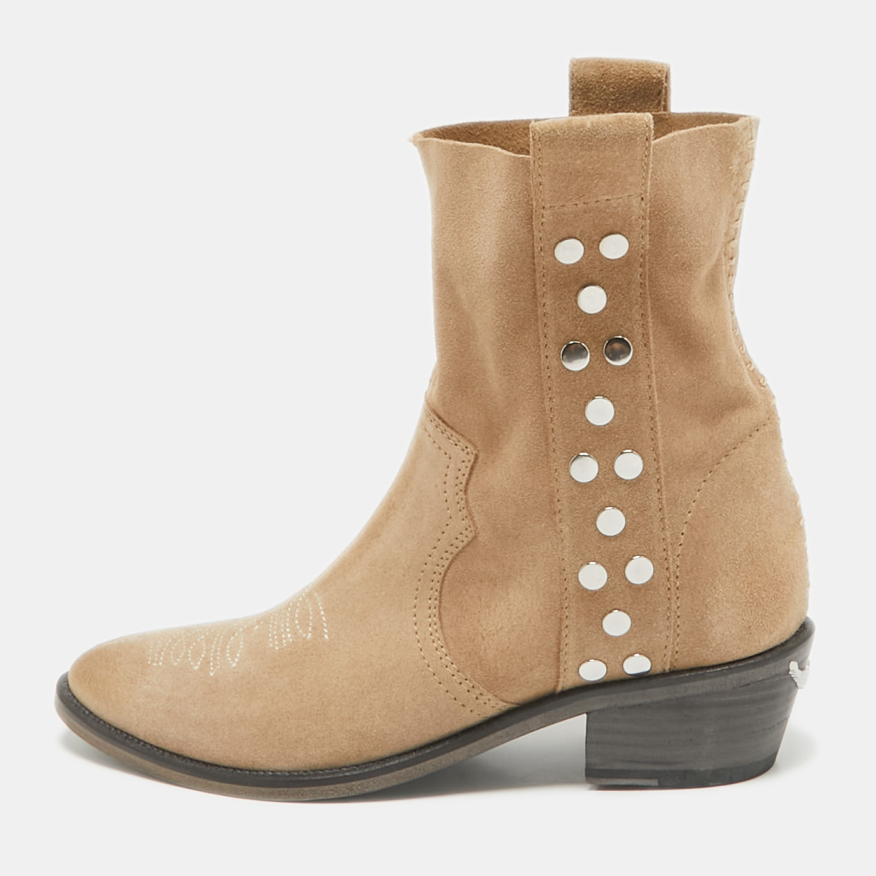 

Zadig & Voltaire Beige Suede Studded Western Boots Size