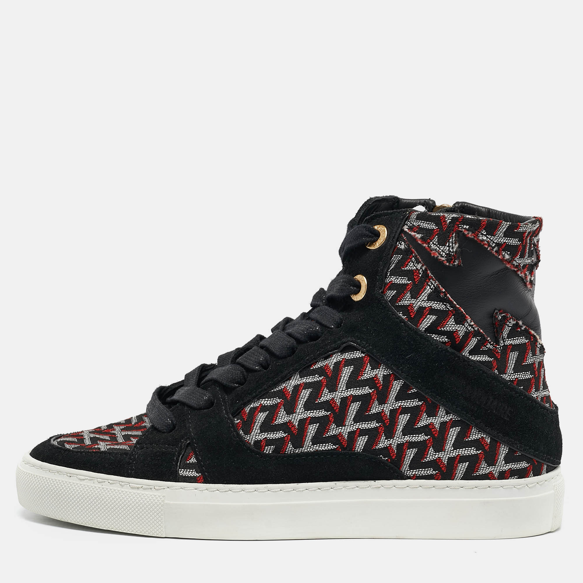 

Zadig & Voltaire Black/Burgundy Leather and Suede High Top Sneakers Size