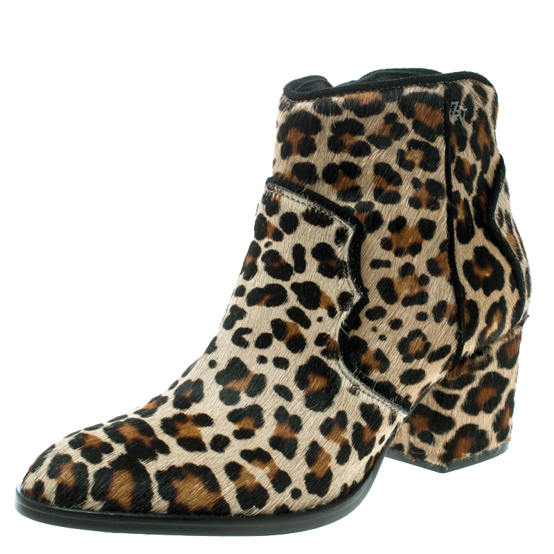 مملوكة مسبقًا Zadig and Voltaire Brown Leopard Print Calf Hair Molly Leo Cowboy Boots Size 39