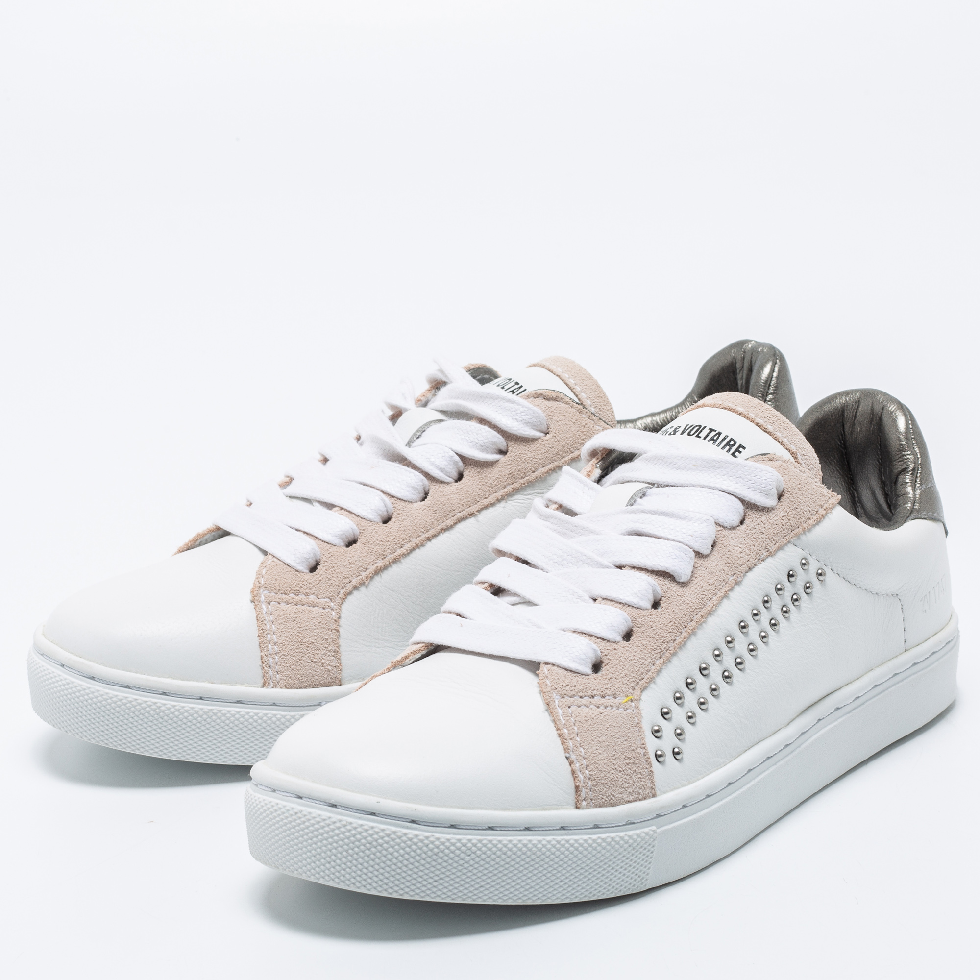 

Zadig & Voltaire White Leather Wild Studded Low-Top Sneakers Size