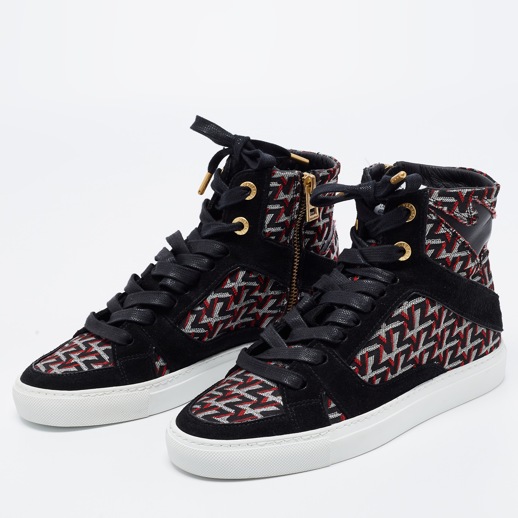 

Zadig & Voltaire Black/Red Suede and Fabric High Top Sneakers Size