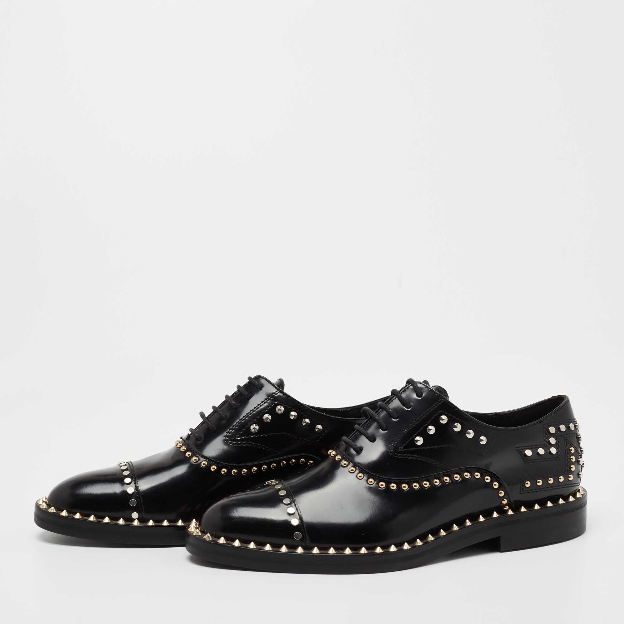 

Zadig & Voltaire Black Leather Studded Youth Clous Oxfords Size