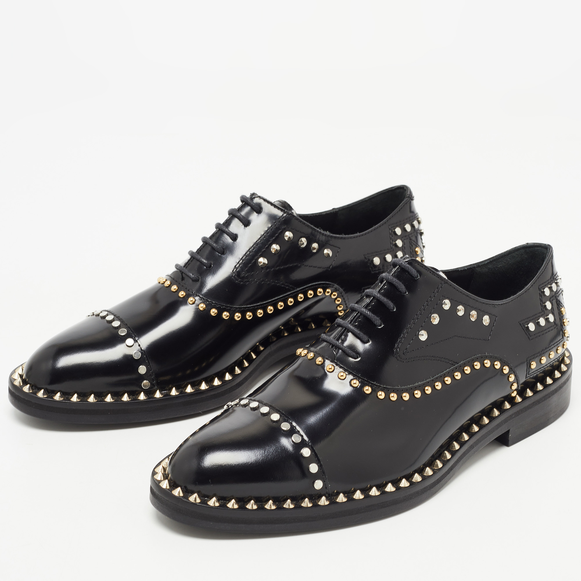 

Zadig & Voltaire Black Leather Studded Youth Clous Oxfords Size