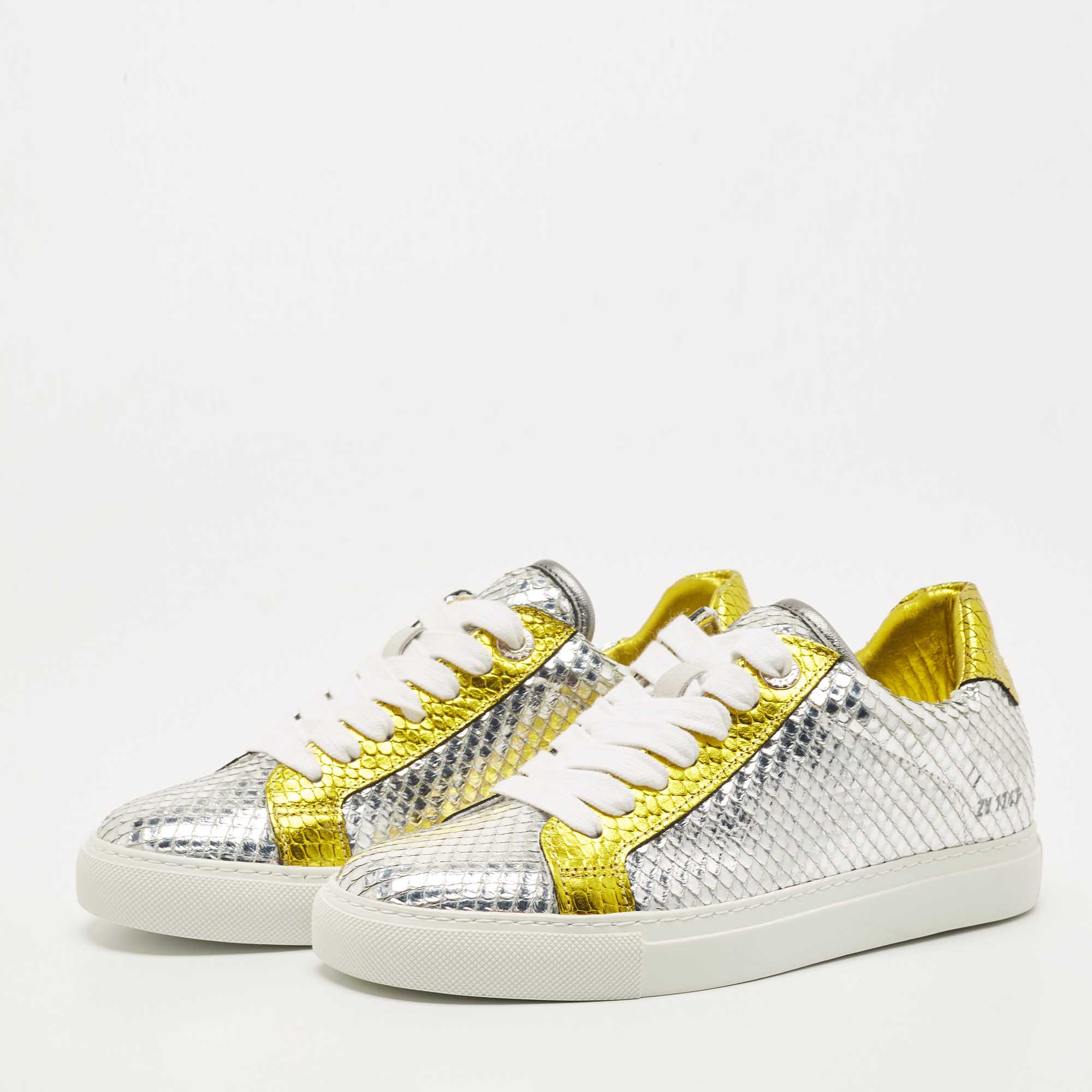 

Zadig & Voltaire Silver/Gold Python Embossed Leather Low Top Sneakers Size