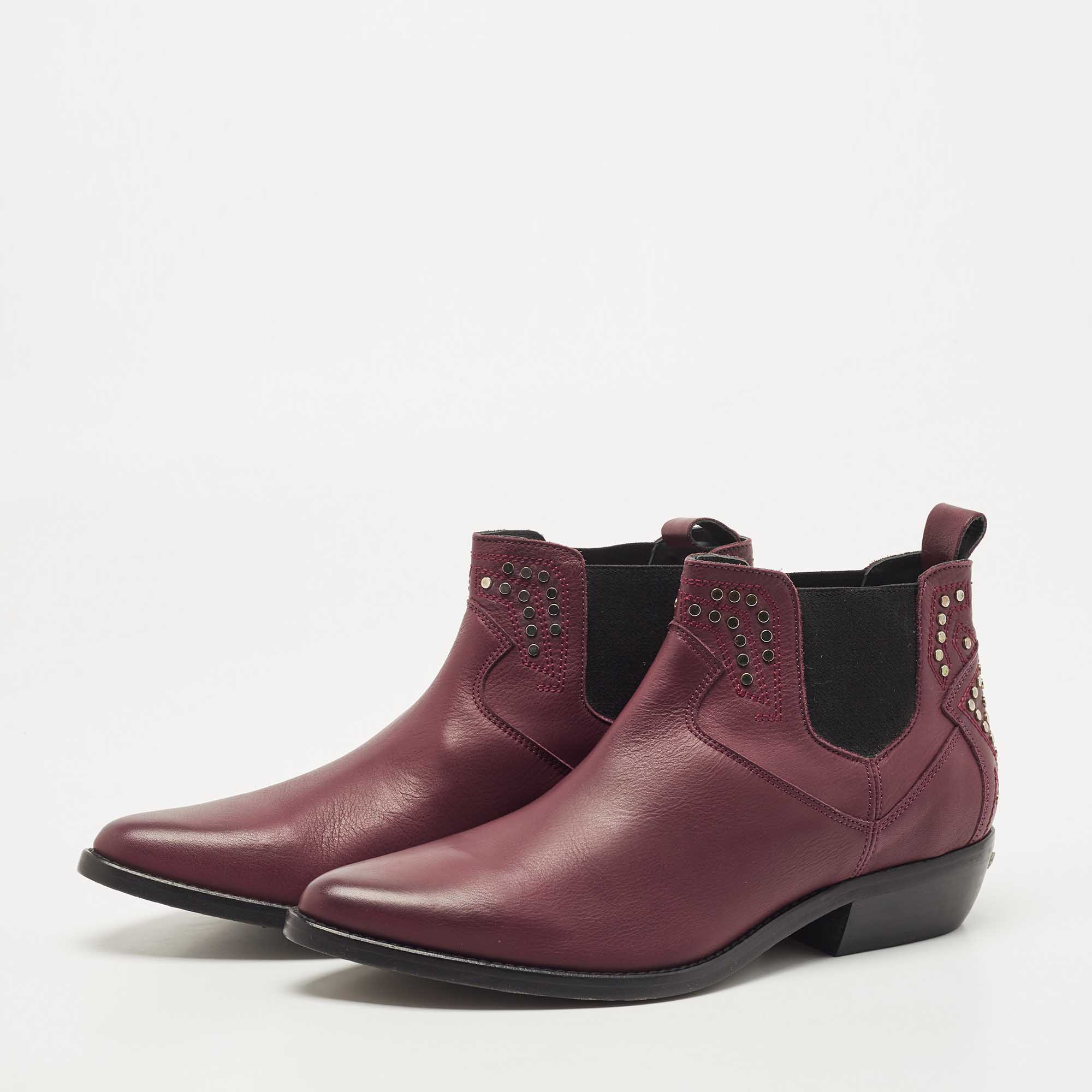 

Zadig and Voltaire Burgundy Leather Studded Ankle Booties Size