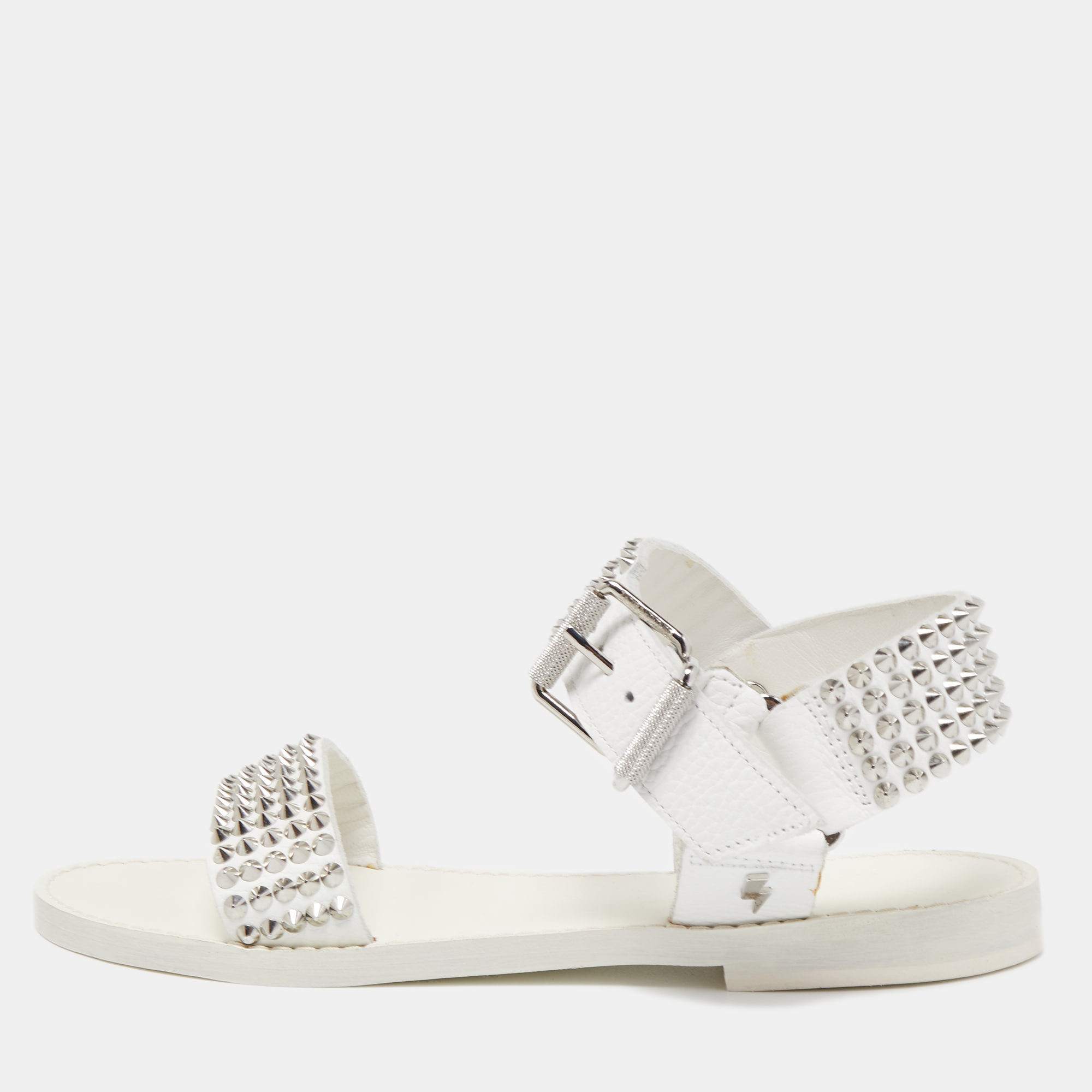 

Zadig & Voltaire White Leather Ankle Strap Spiked Sandals Size