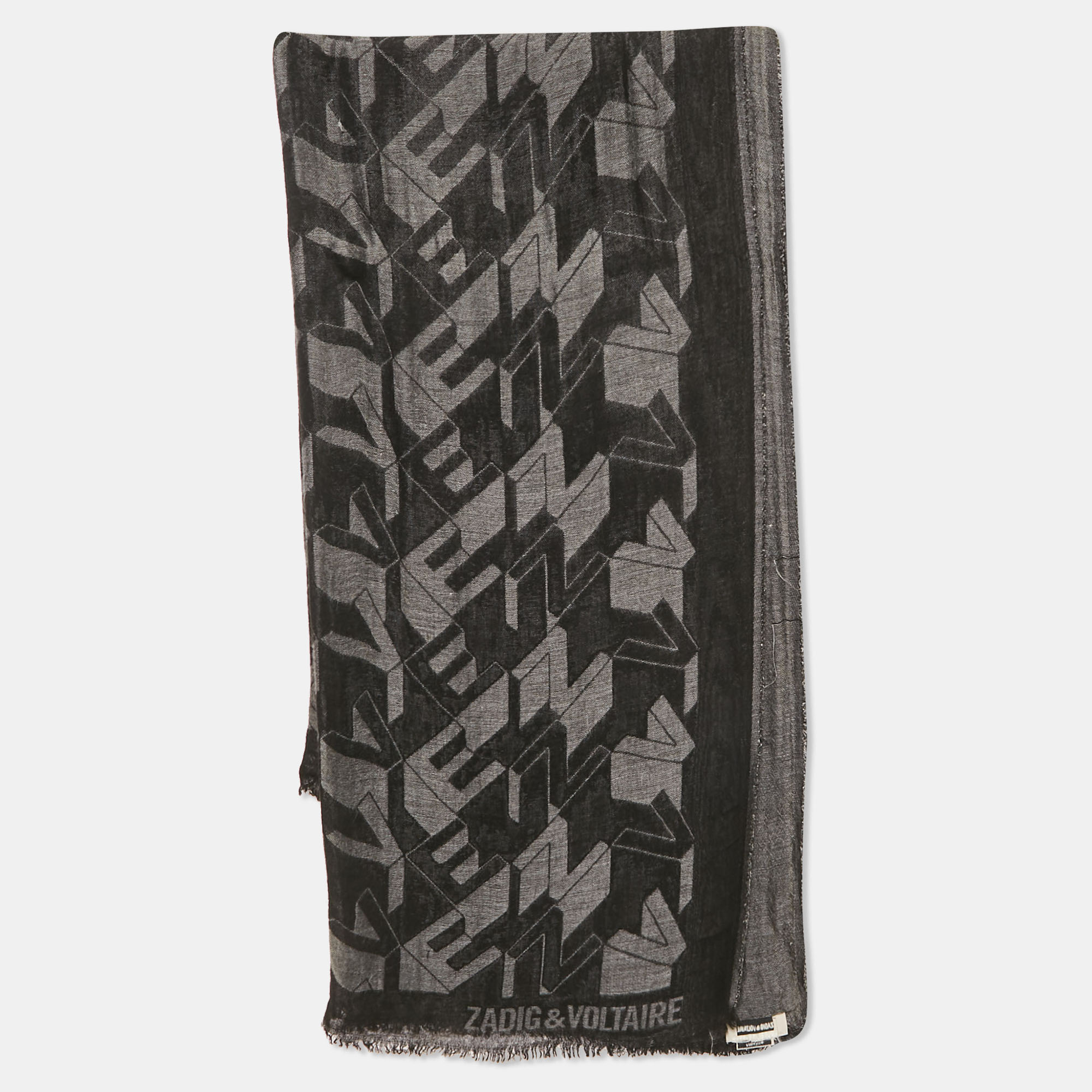 

Zadig & Voltaire Monochrome Lettering Cotton Scarf, Grey