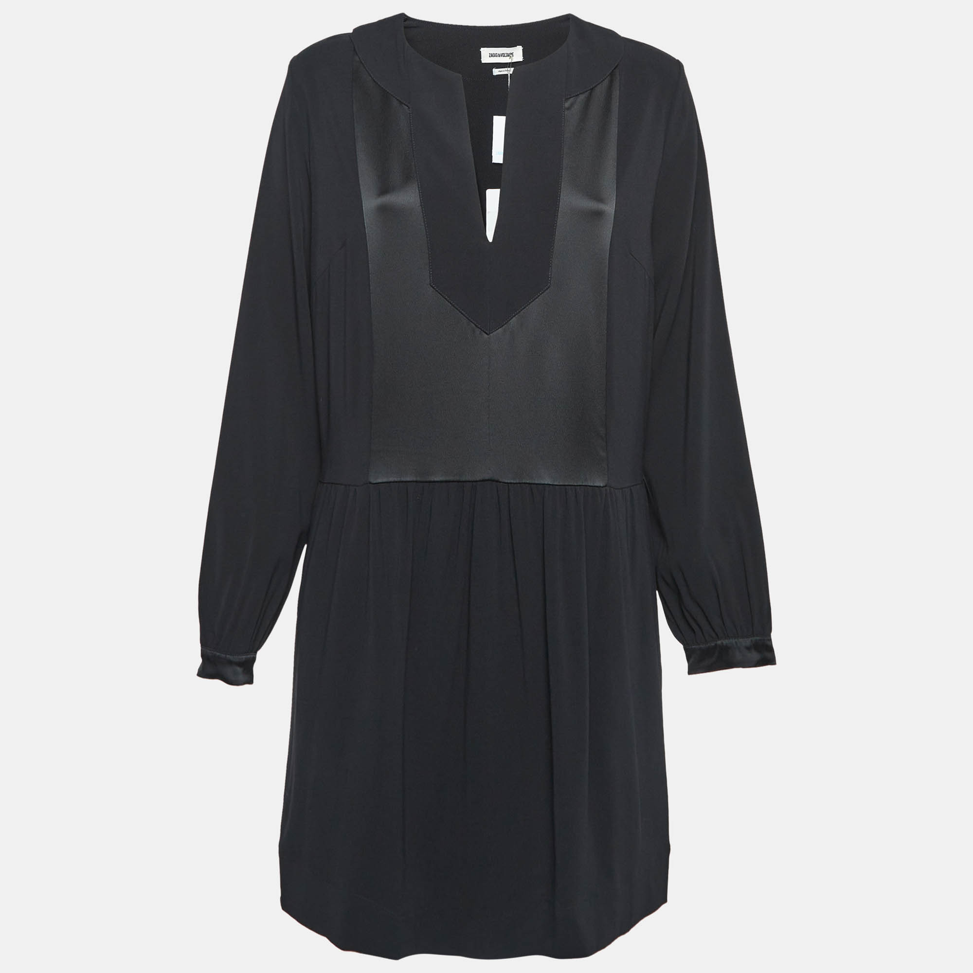 

Zadig & Voltaire Black Crepe & Satin Gathered Short Dress L