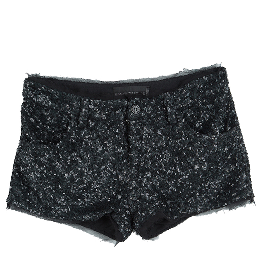 Zadig and Voltaire Black Primo Paillettes Deluxe Sequined Shorts S