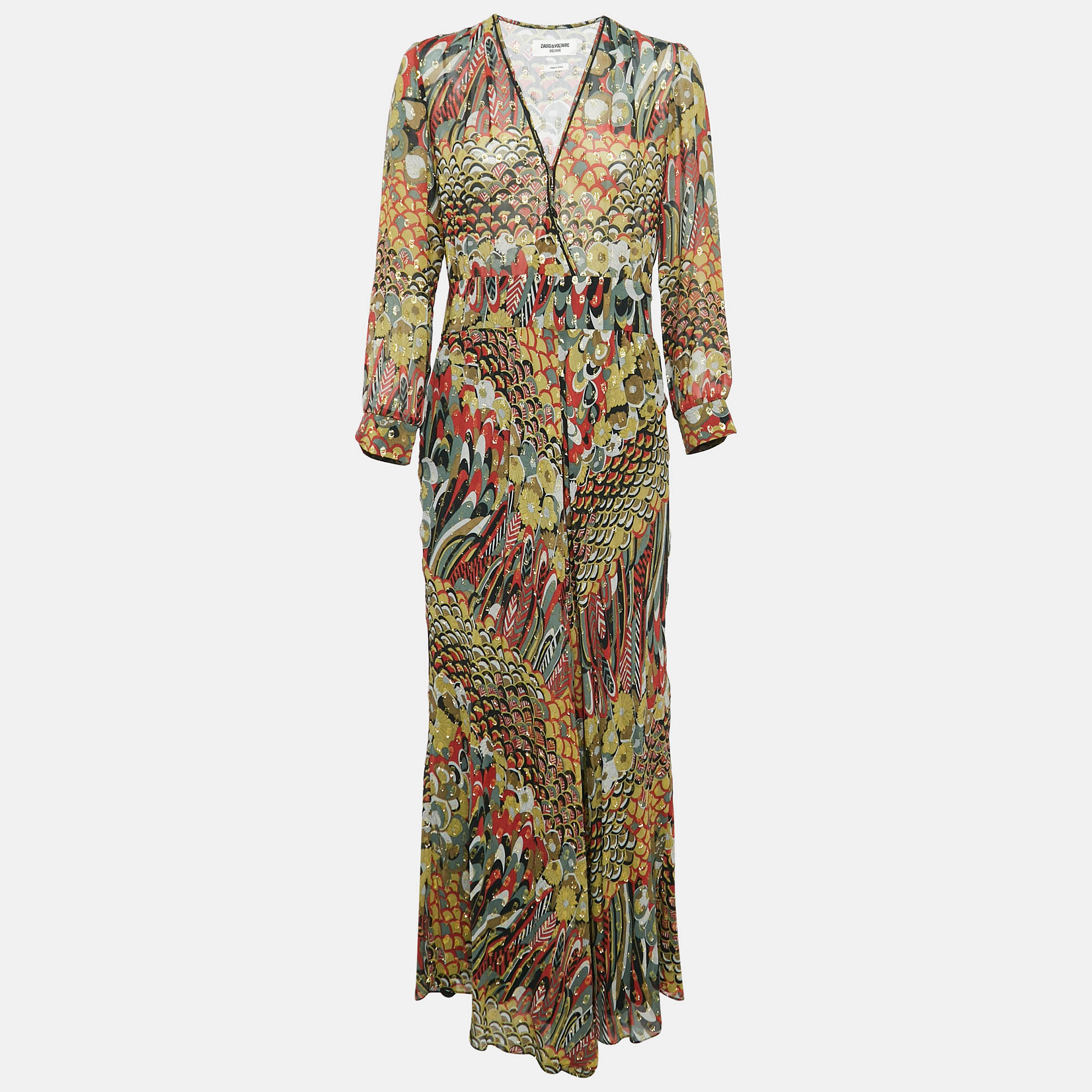 Pre-owned Zadig & Voltaire Multicolor Printed Fil-coupe Silk Roumi Long Dress S