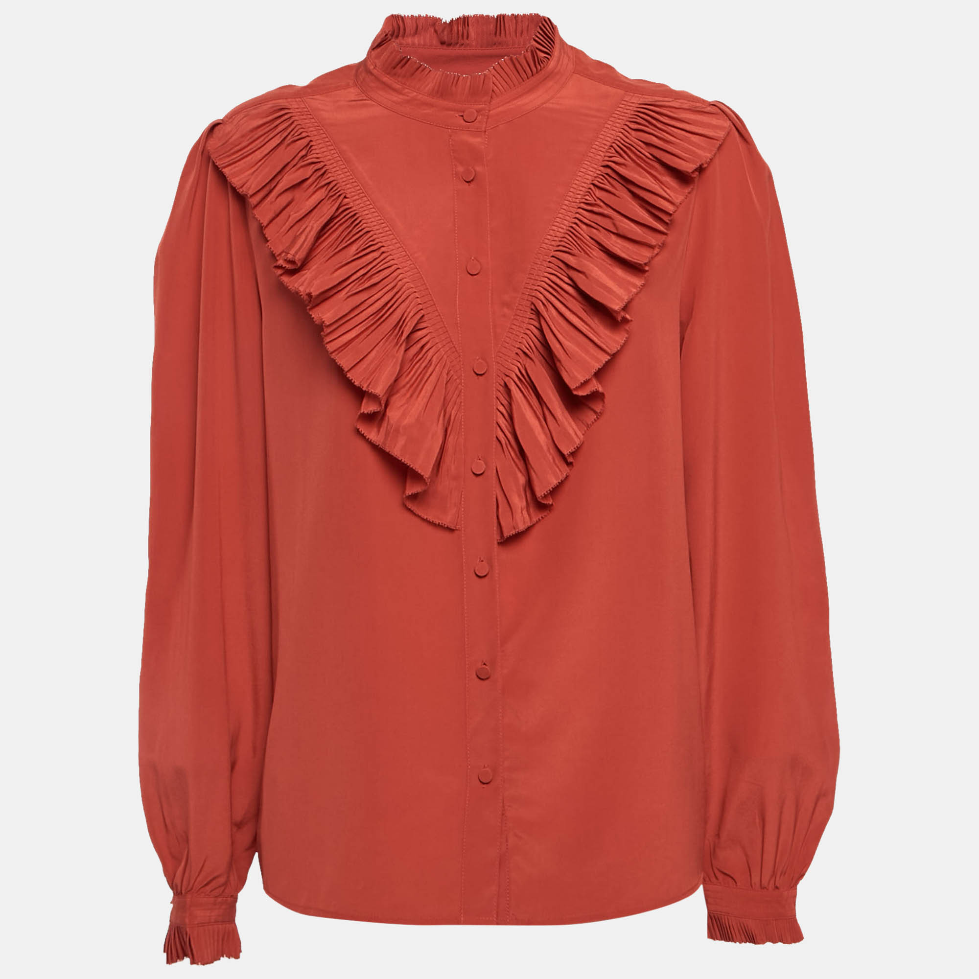 Pre-owned Zadig & Voltaire Red Silk Ruffled Taccora Shirt L