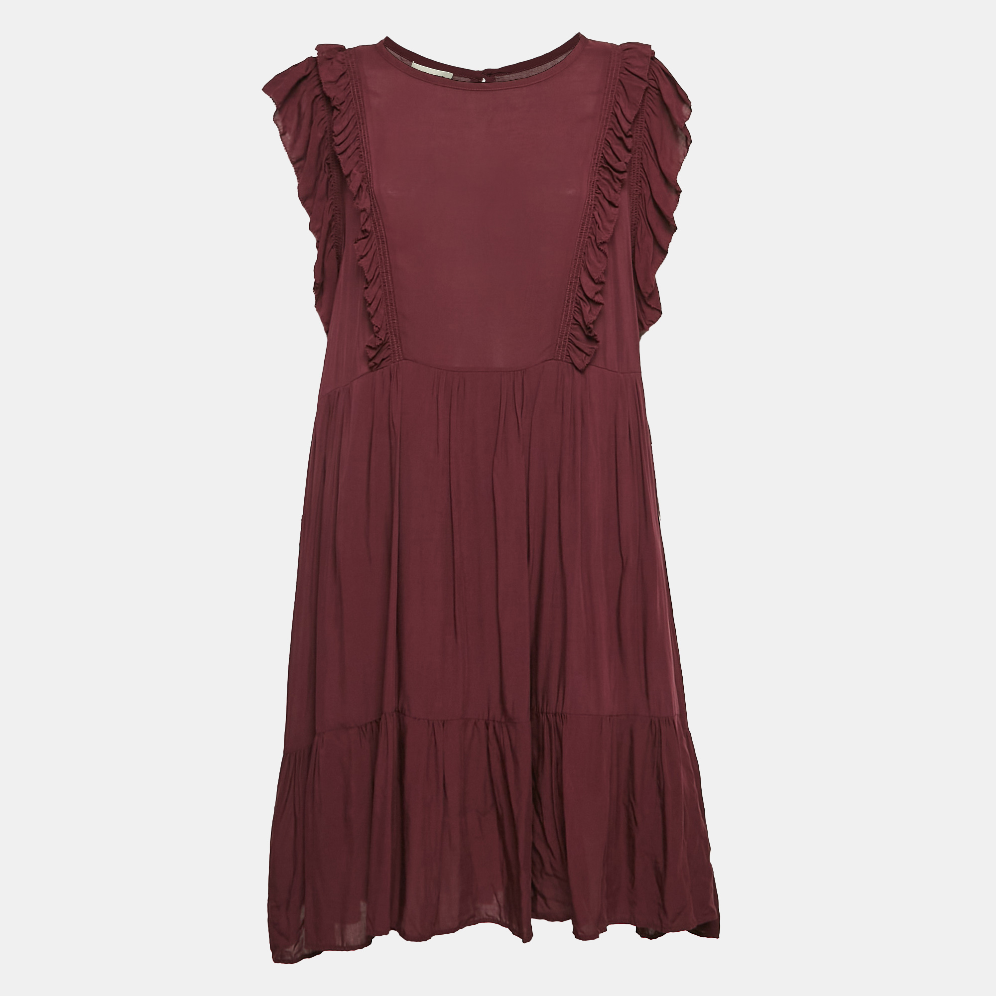 

Zadig & Voltaire Burgundy Crepe Ruffled Short Dress L