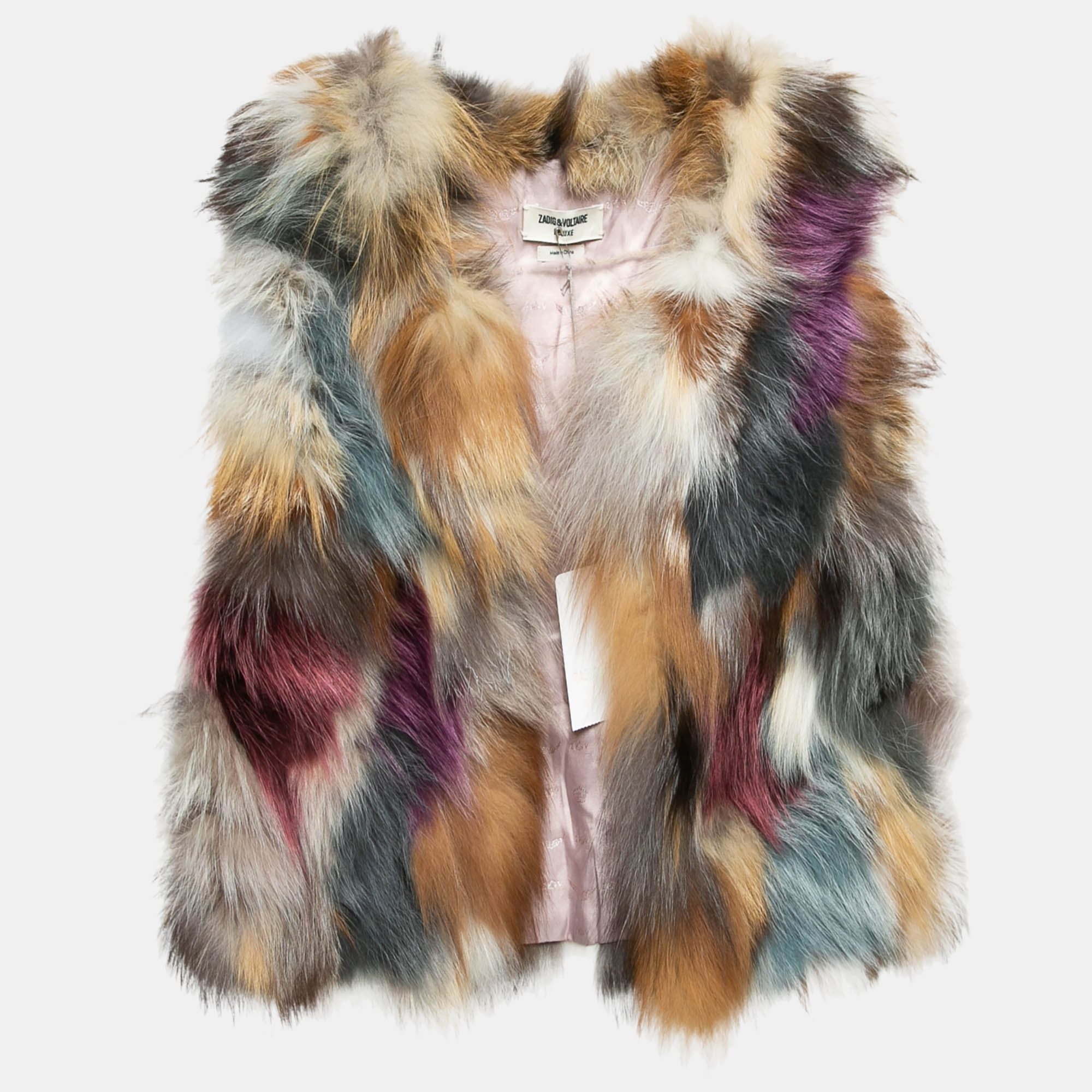 Pre-owned Zadig & Voltaire Multicolor Silver Fox Fur Open Front Waistcoat S