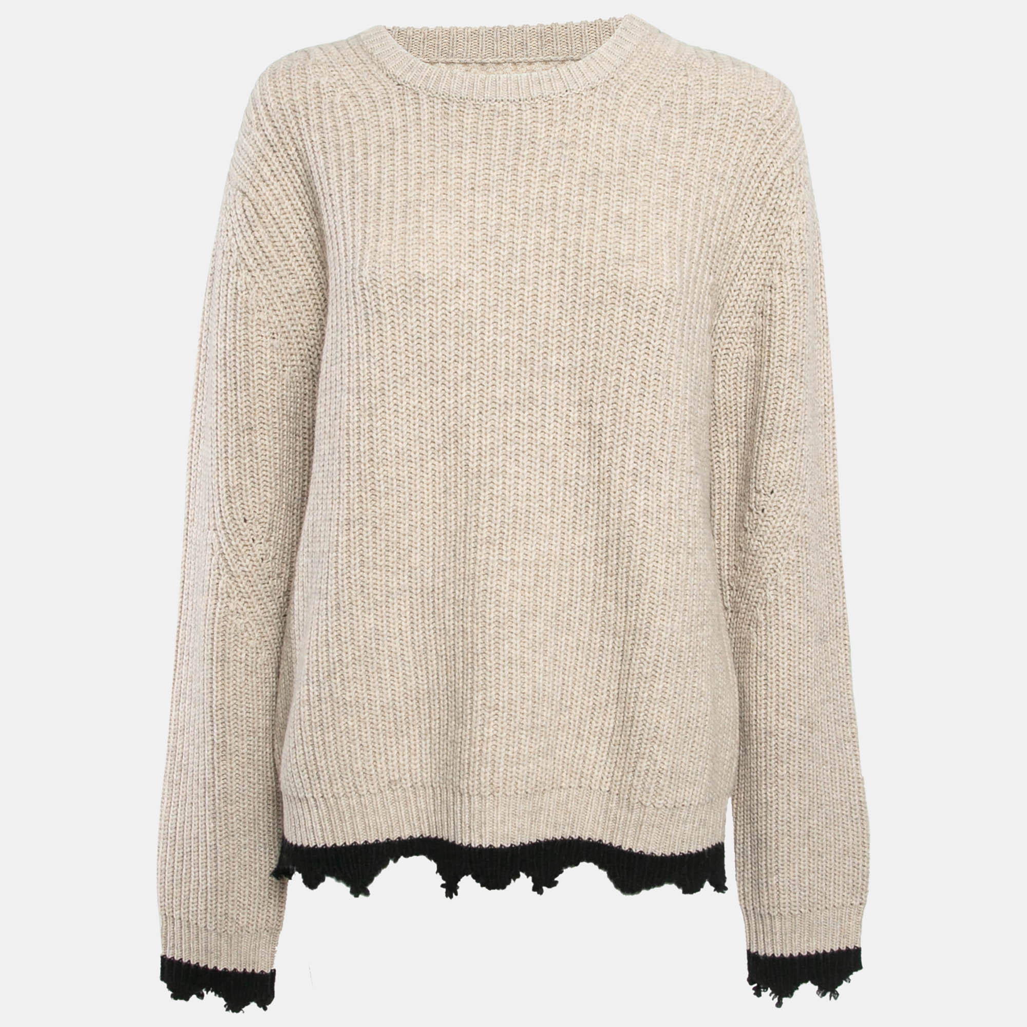 Pre-owned Zadig & Voltaire Beige Wool Knit Chevron Hem Detail Sweater L