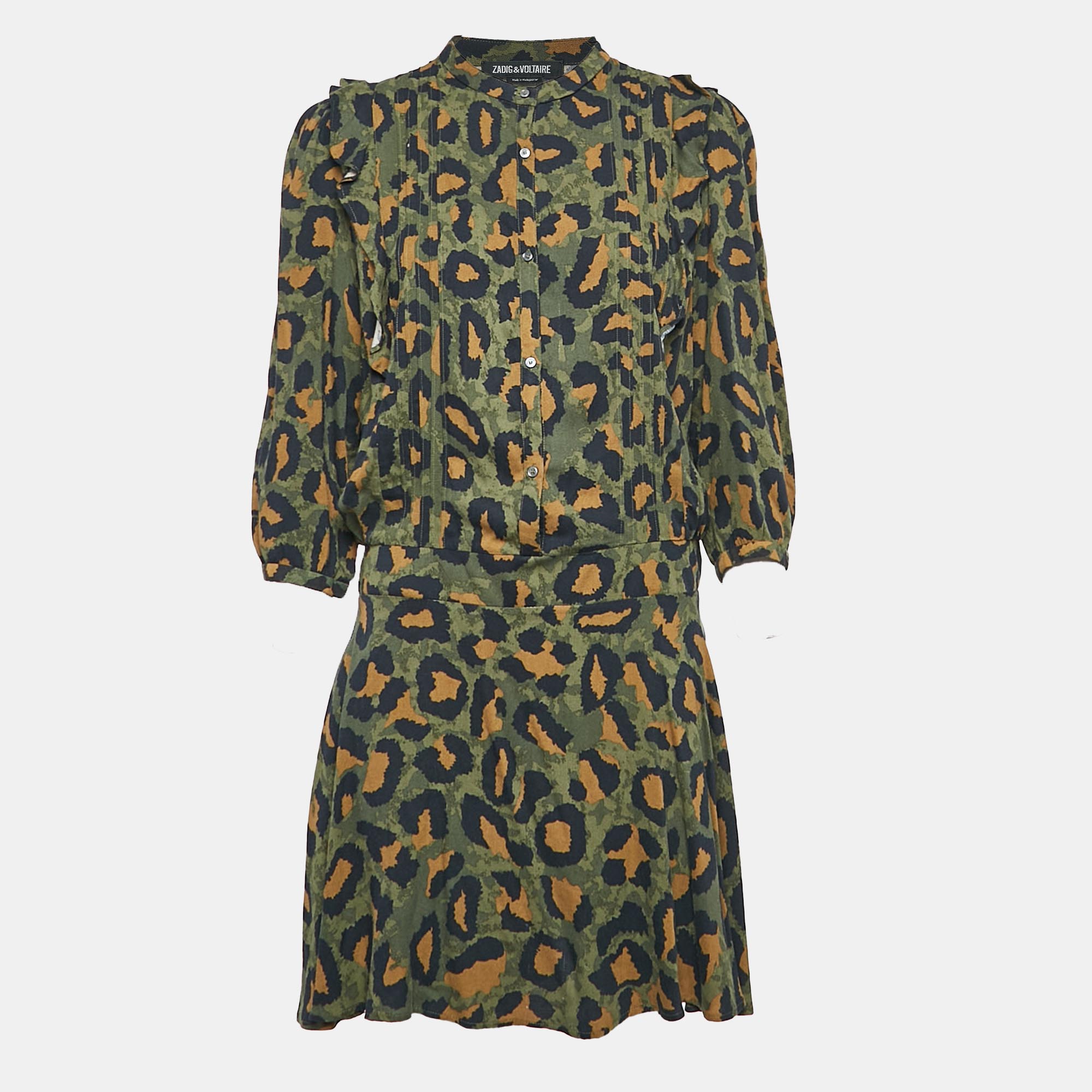 

Zadig & Voltaire Military Green Printed Viscose Remo Leo Mini Dress L