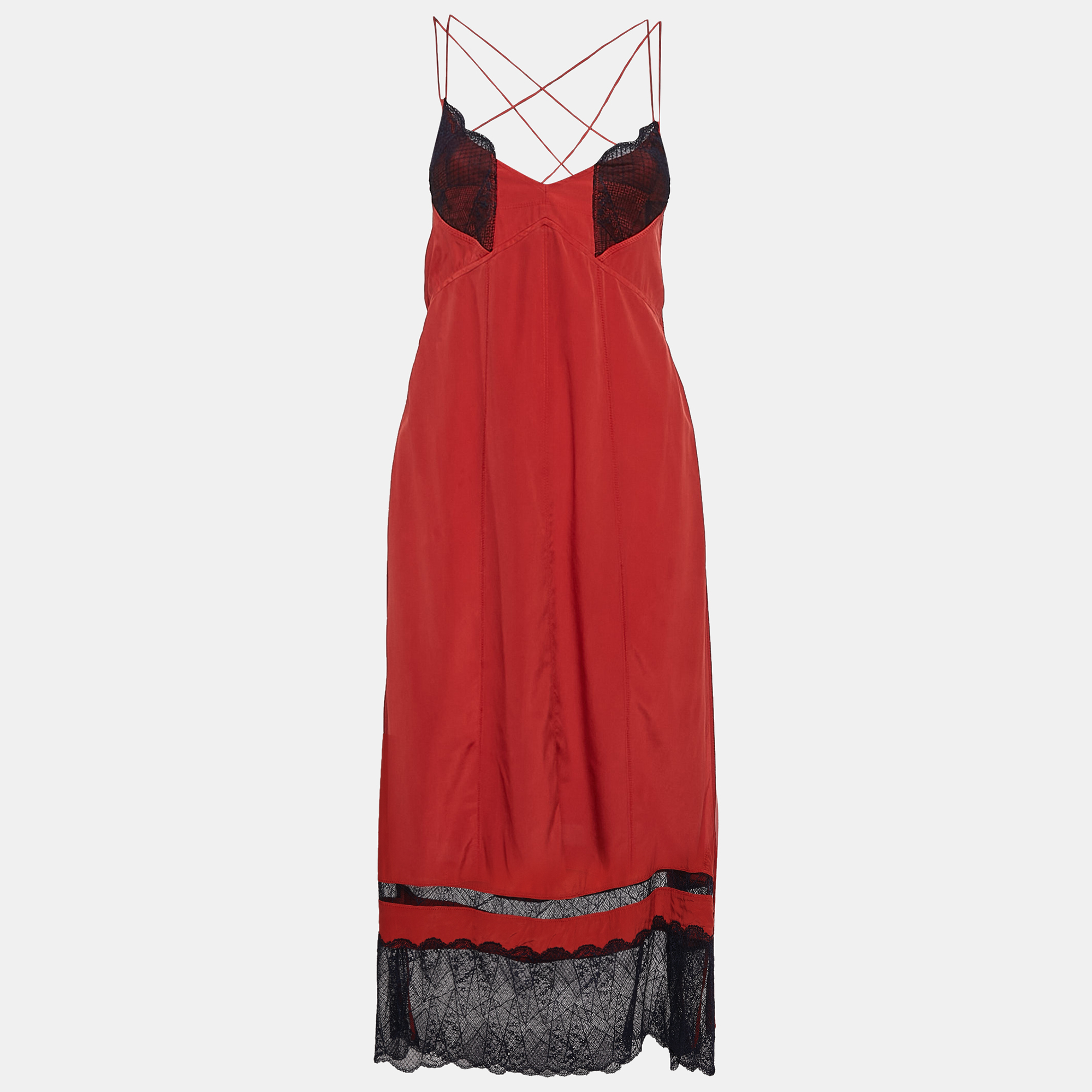 

Zadig & Voltaire Red Lace Trim and Silk Roses Deluxe Slip Dress M