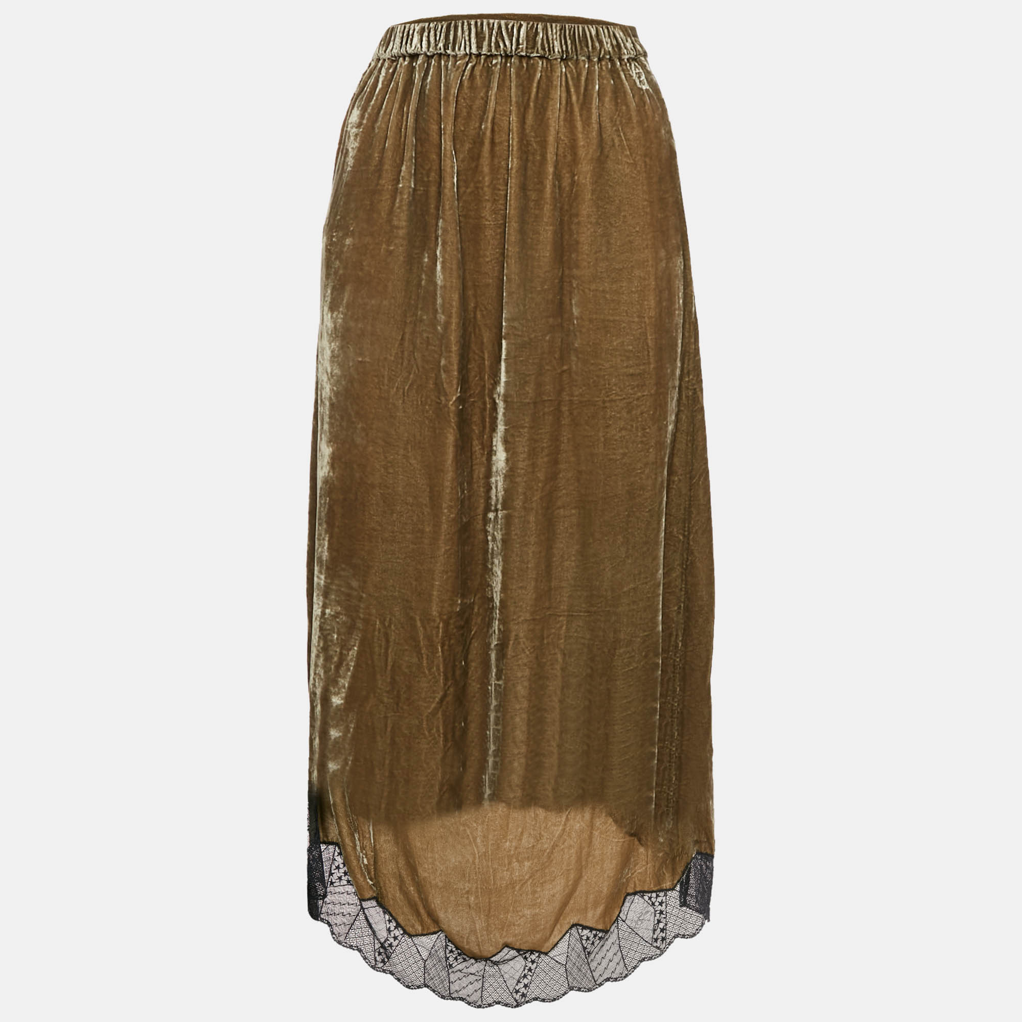 

Zadig & Voltaire Green Lace Trim Joslin Velvet High-Low Midi Skirt M