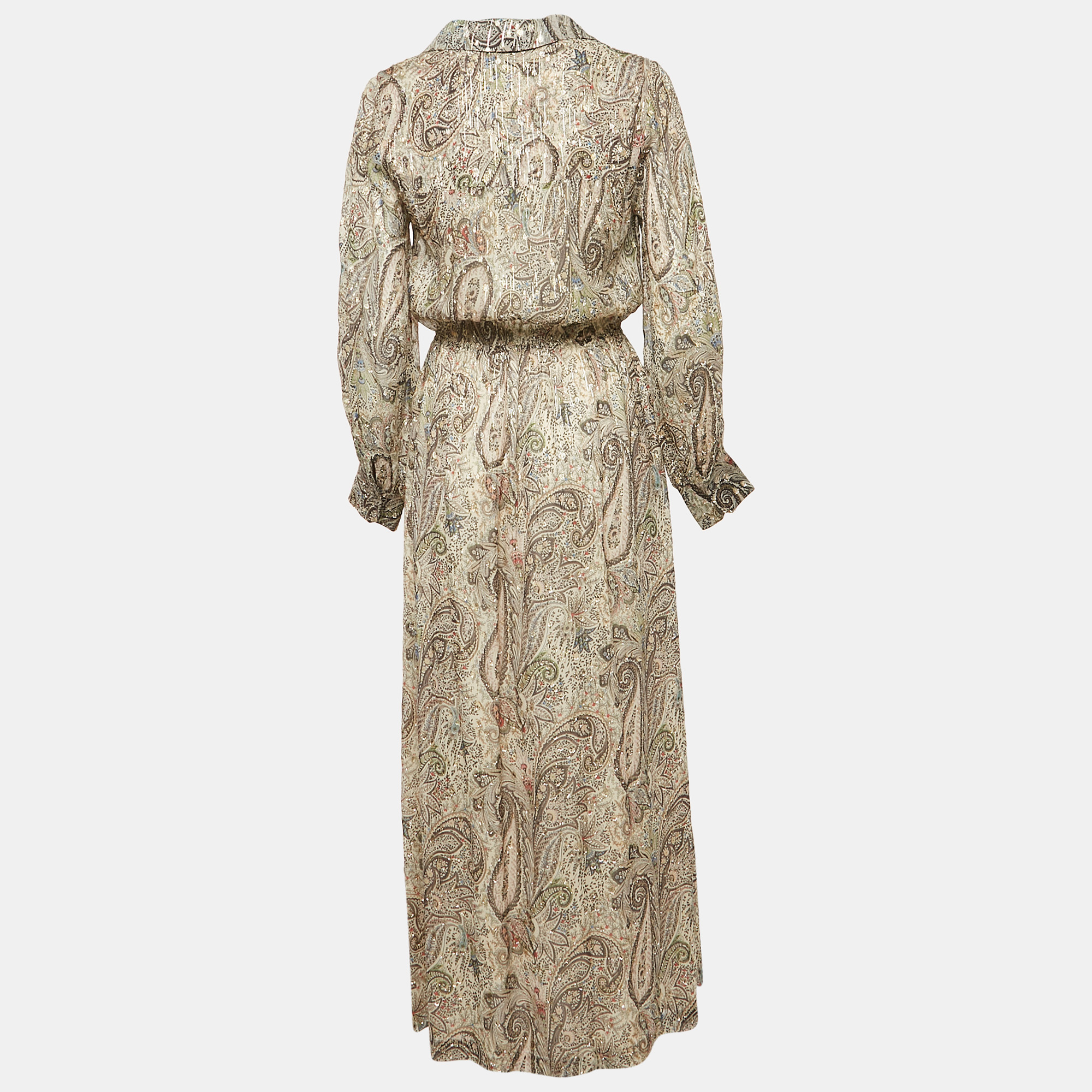 Zadig & Voltaire Multicolor Printed Silk Lurex Long Reeva Peacock Dress S 