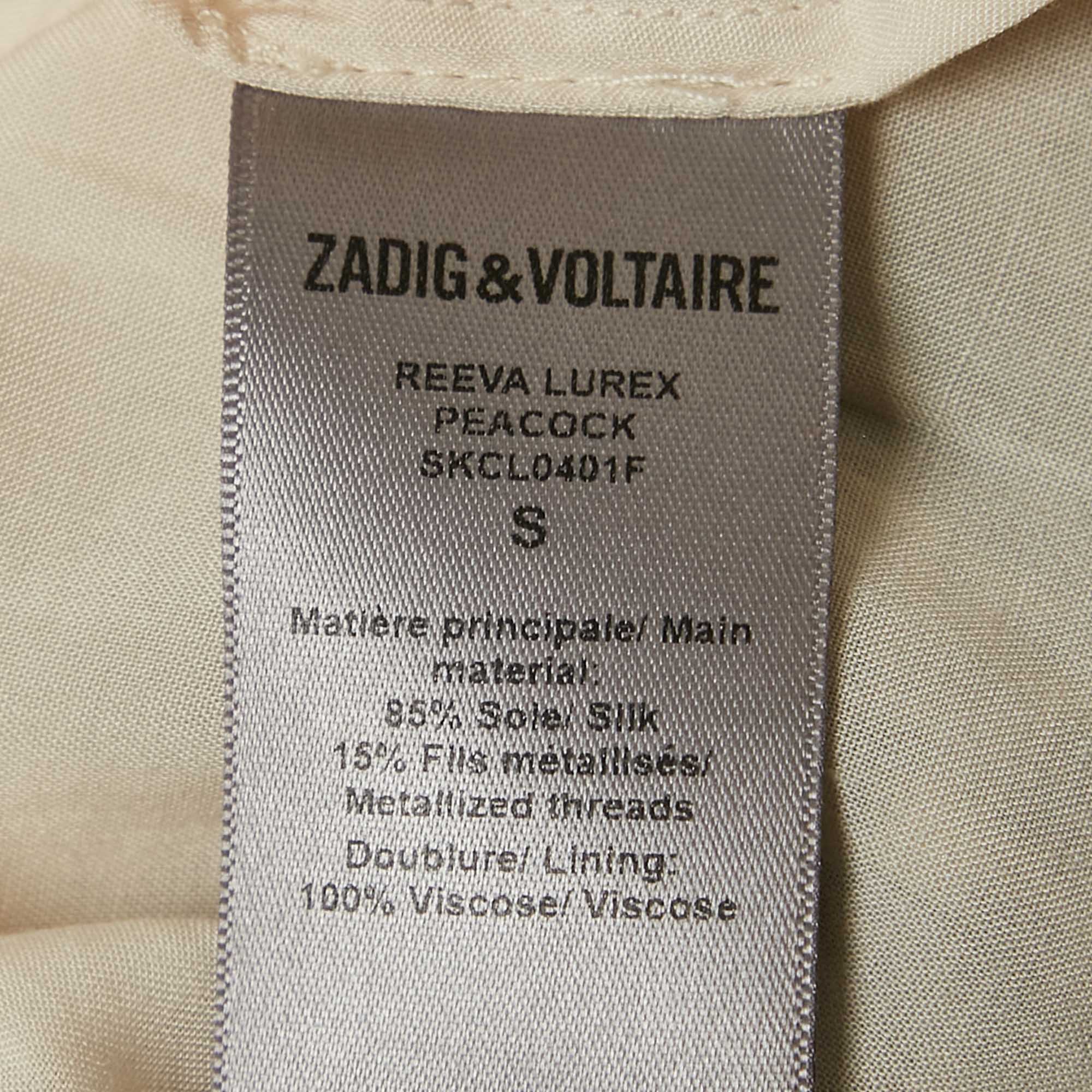 Zadig & Voltaire Multicolor Printed Silk Lurex Long Reeva Peacock Dress S 
