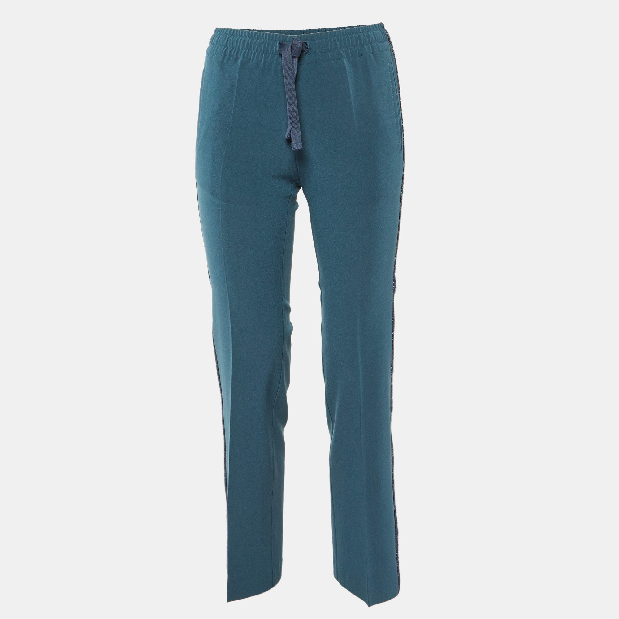 

Zadig & Voltaire Teal Blue Crepe Lurex Trim Pomy Trousers S