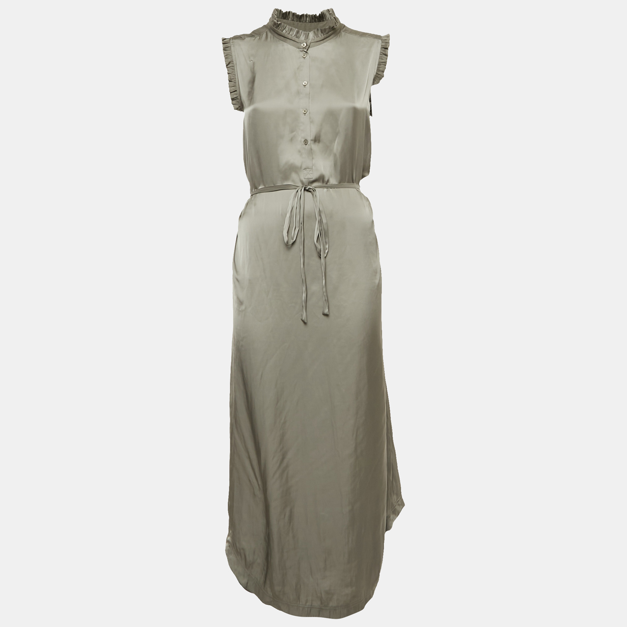 

Zadig & Voltaire Grey Satin Belted Raos Maxi Dress S