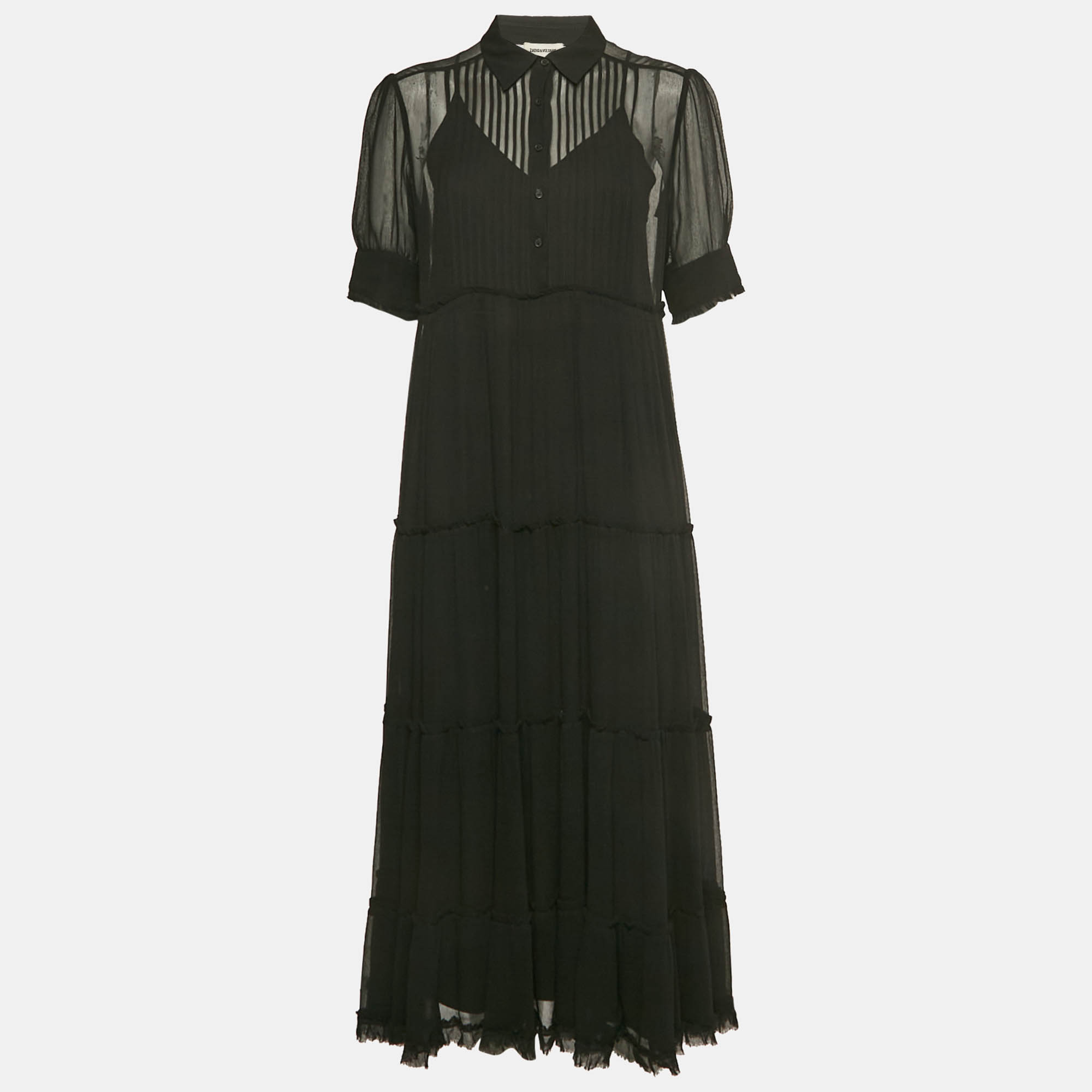 

Zadig & Voltaire Black Crepe Tiered Maxi Dress L