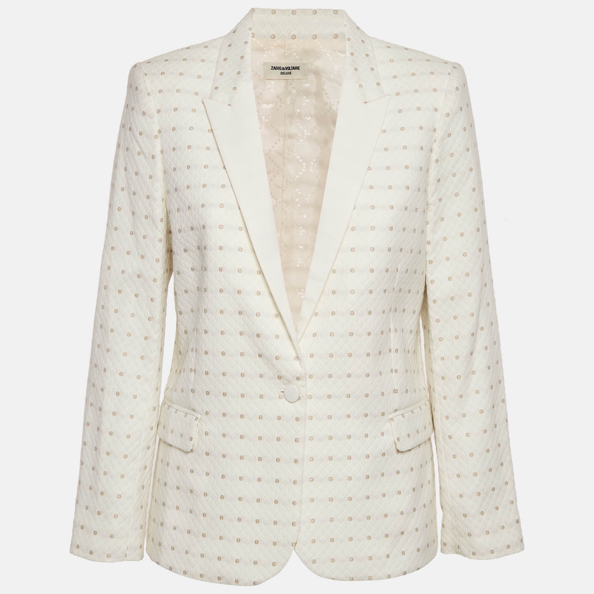 

Zadig & Voltaire Deluxe White Embroidered Crepe Victor Flower Blazer M