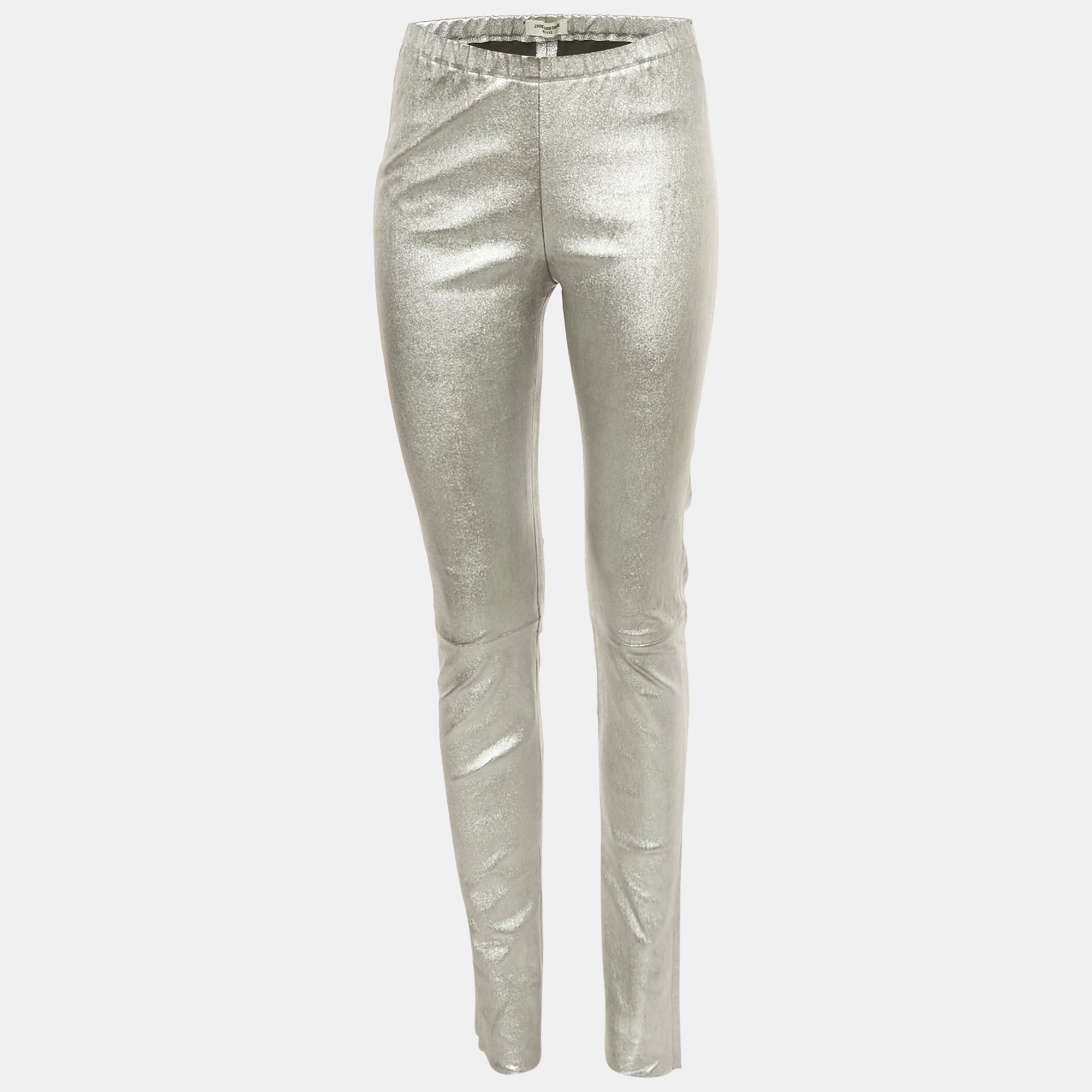Pre-owned Zadig & Voltaire Deluxe Silver Coated Leather Pharel Pants M