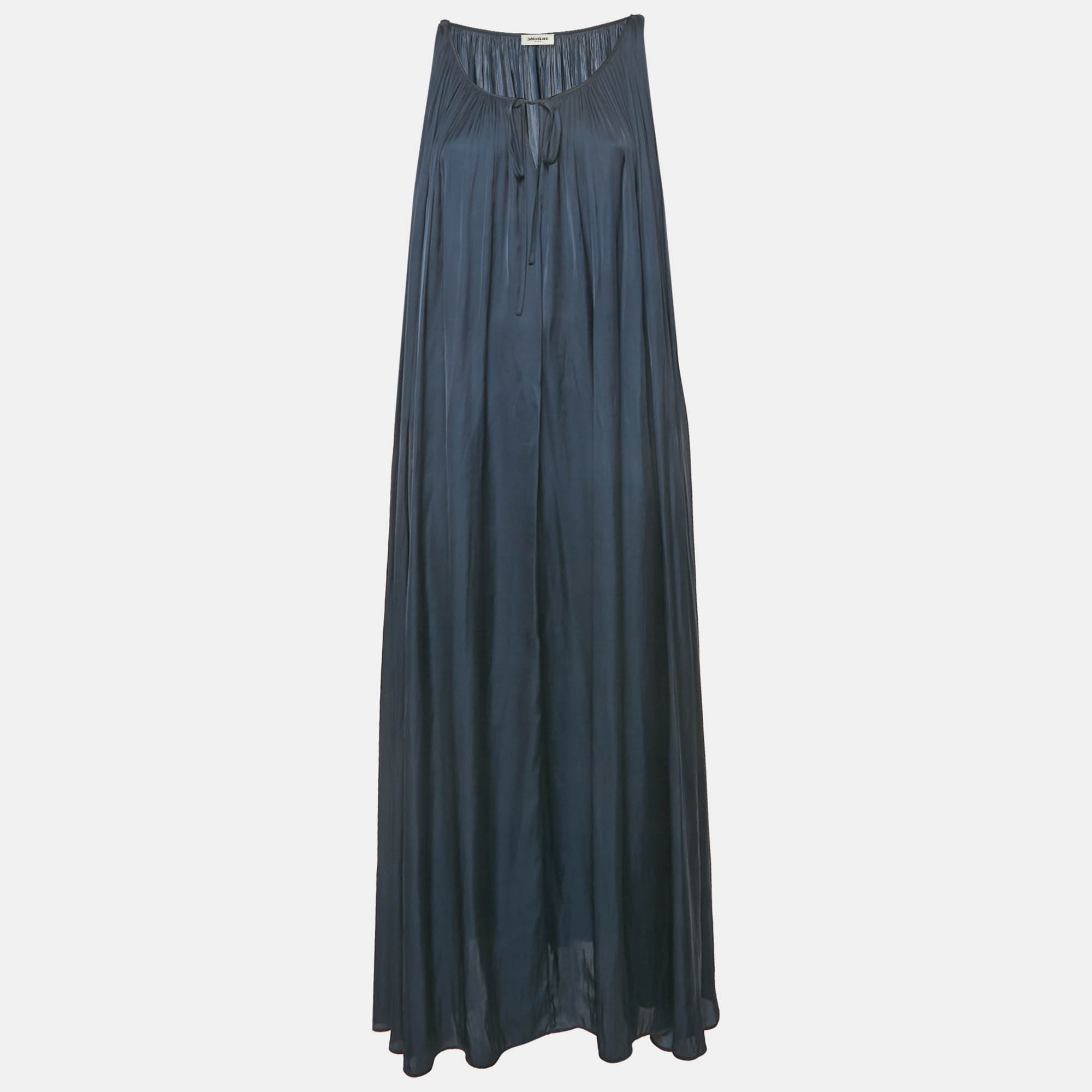 

Zadig & Voltaire Navy Blue Satin Gathered Sleeveless Maxi Dress S