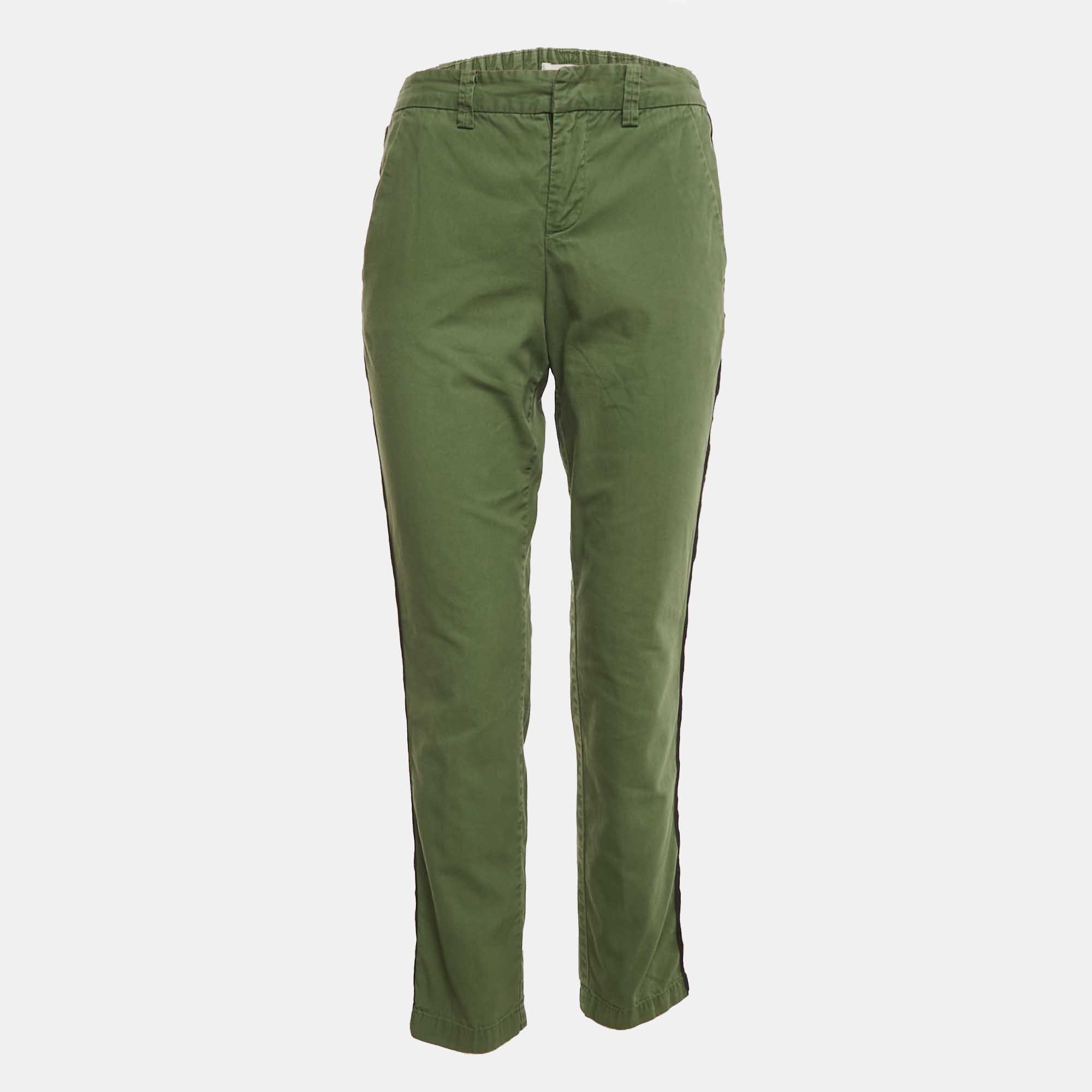 Pre-owned Zadig & Voltaire Olive Green Cotton Side Band Trousers S