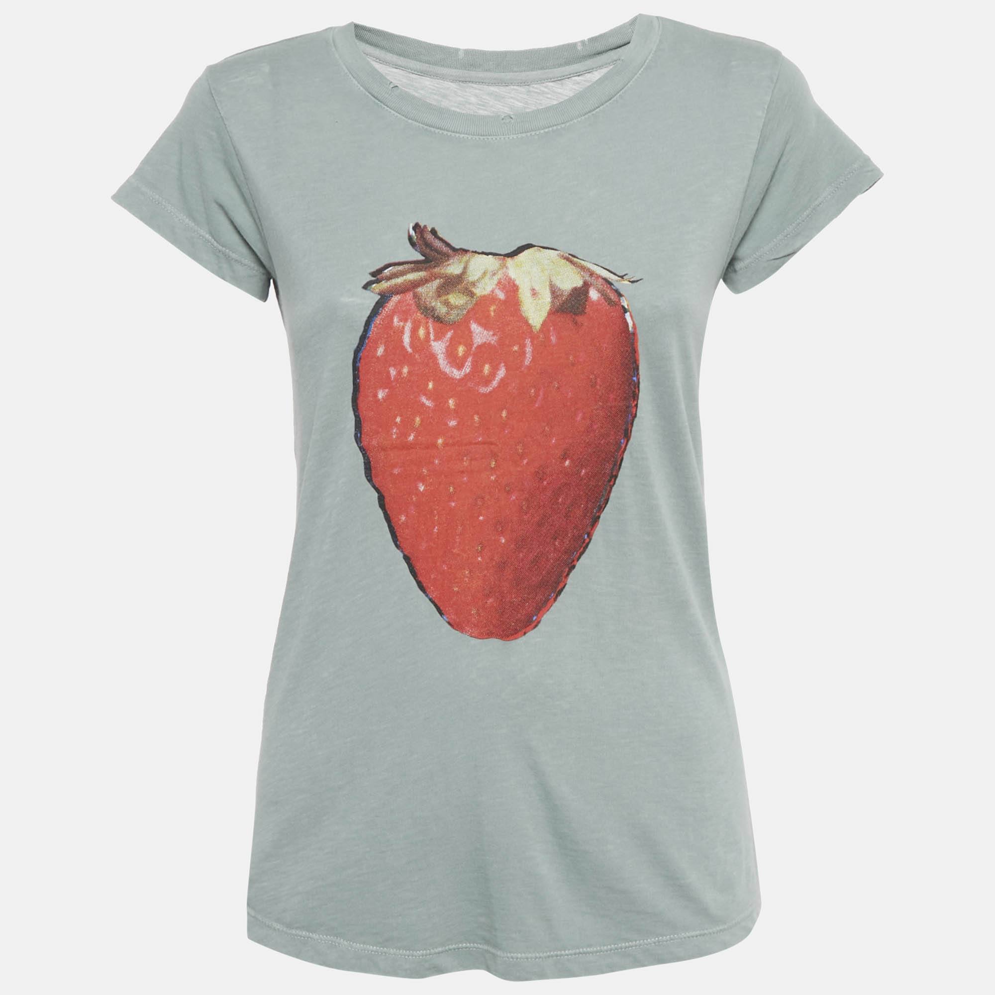 

Zadig & Voltaire Green Strawberry Print Cotton Blend Distressed T-Shirt S