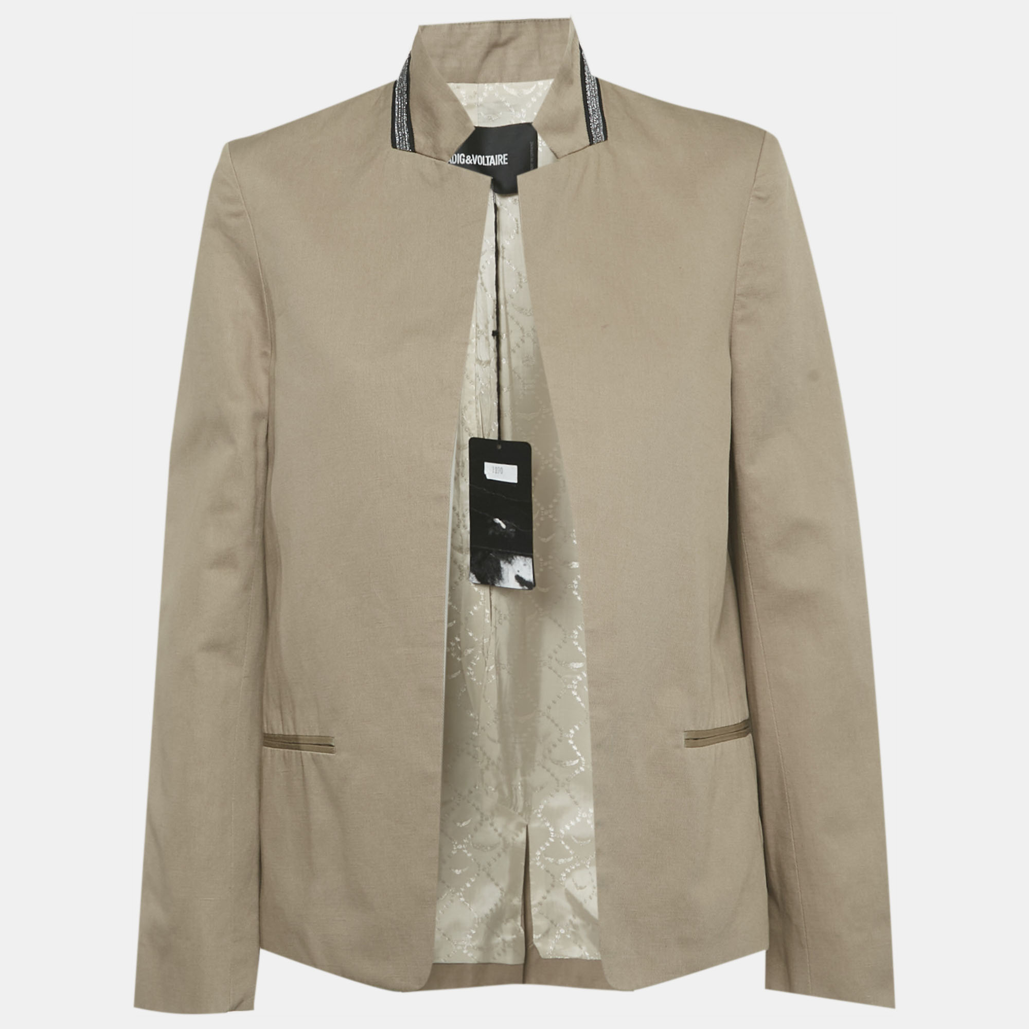 

Zadig & Voltaire Beige Gabardine Open Front Volly Jacket M