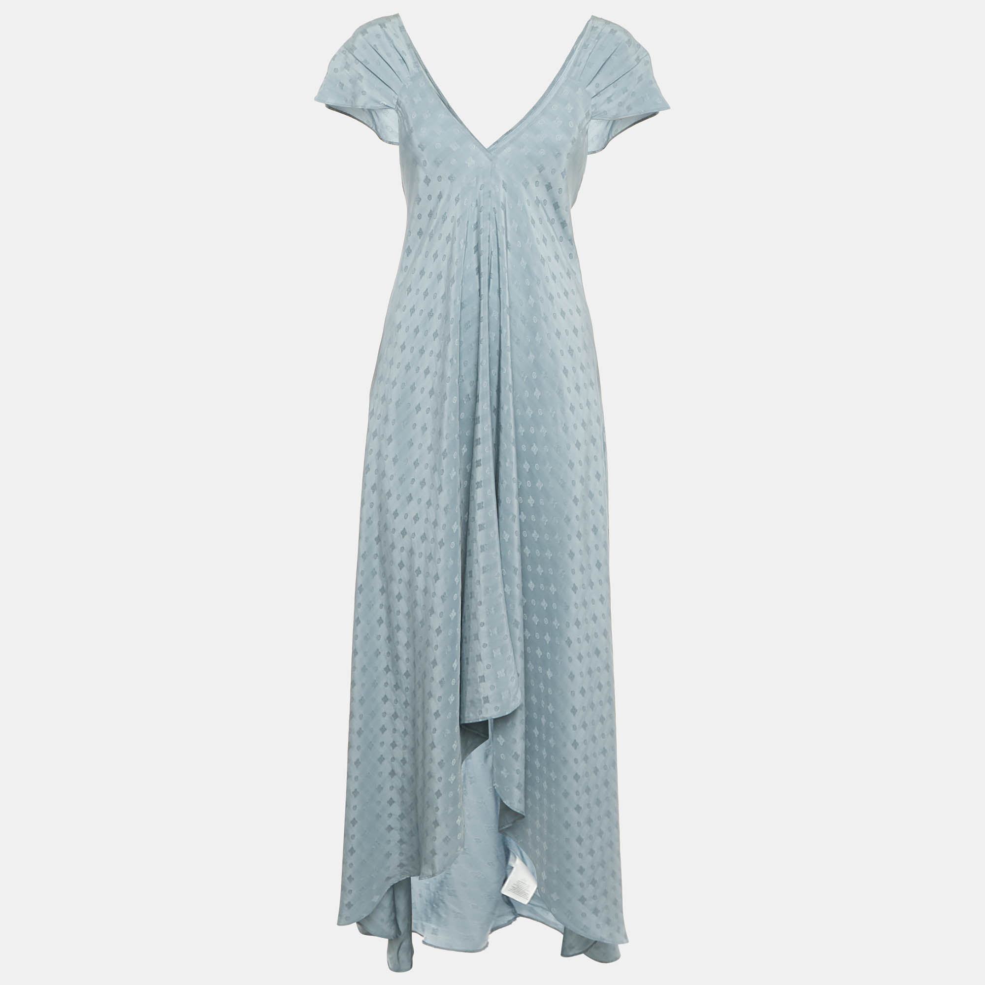 Pre-owned Zadig & Voltaire Slate Blue Patterned Silk High Low Maxi Dress M