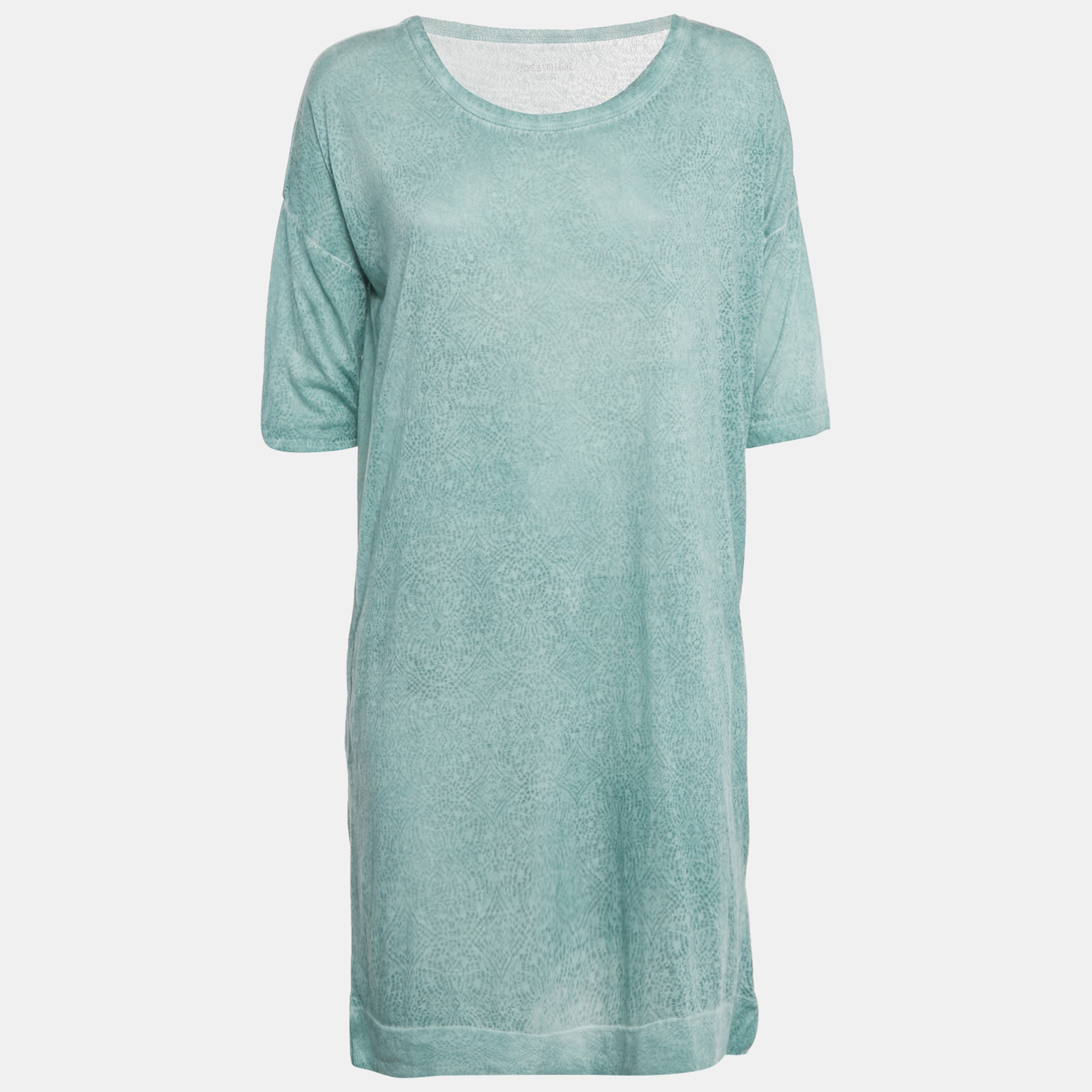 Pre-owned Zadig & Voltaire Mint Green Printed Overdye Mini Dress S
