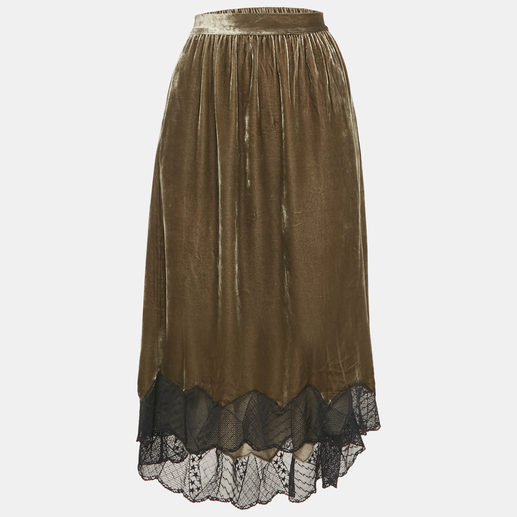 

Zadig & Voltaire Green Lace Trim Velvet Joslin Midi Skirt M