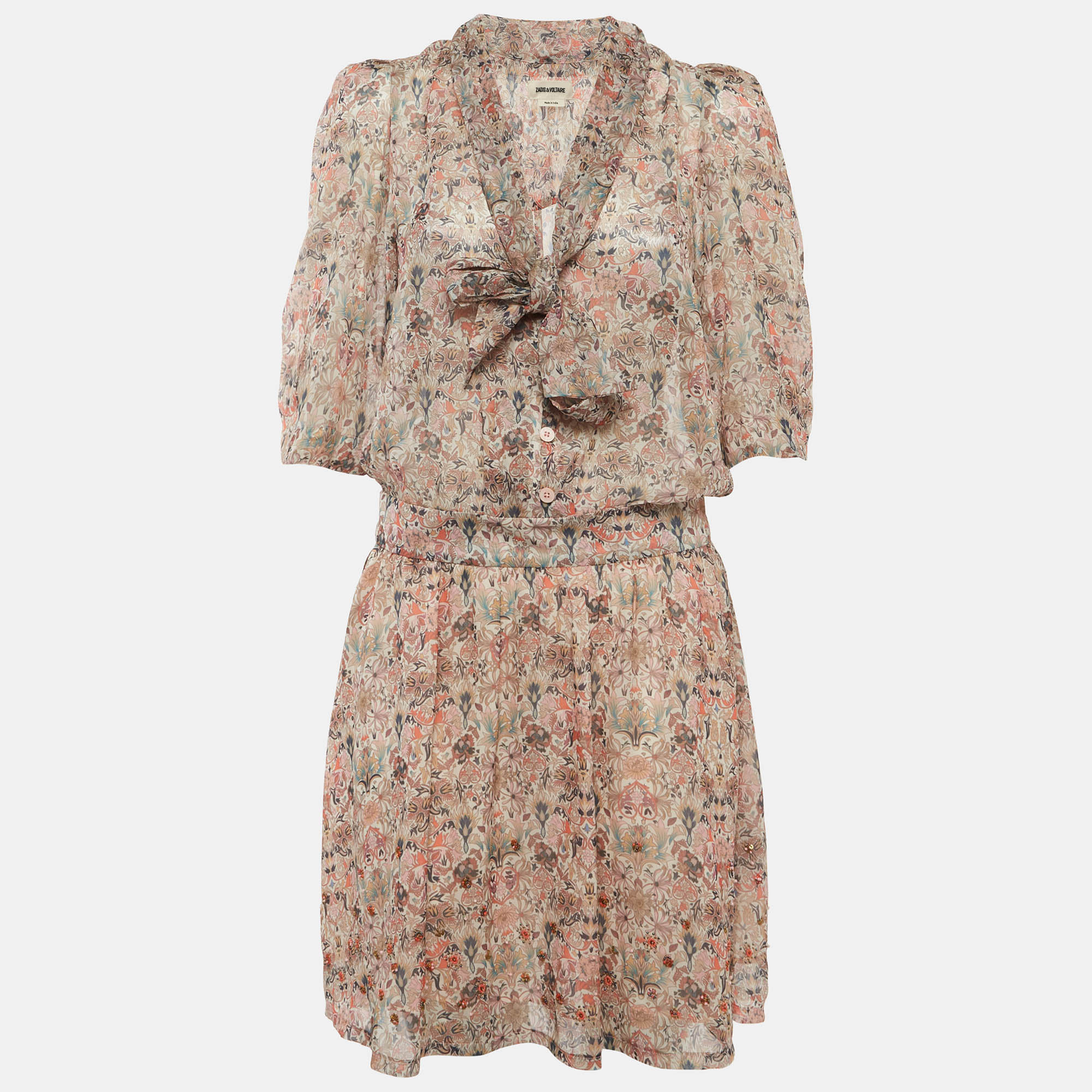 

Zadig & Voltaire Beige Floral Print Bow Tie Mini Dress M
