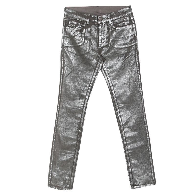 Pre Owned Zadig and Voltaire Silver Foil Printed Denim Eva Argent Deluxe Jeans M